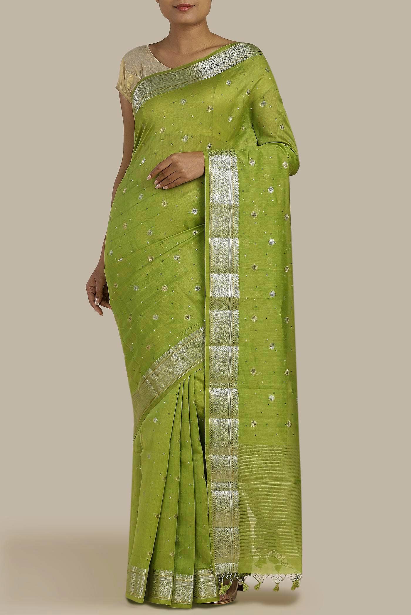 Green Chanderi Silk Cotton Saree