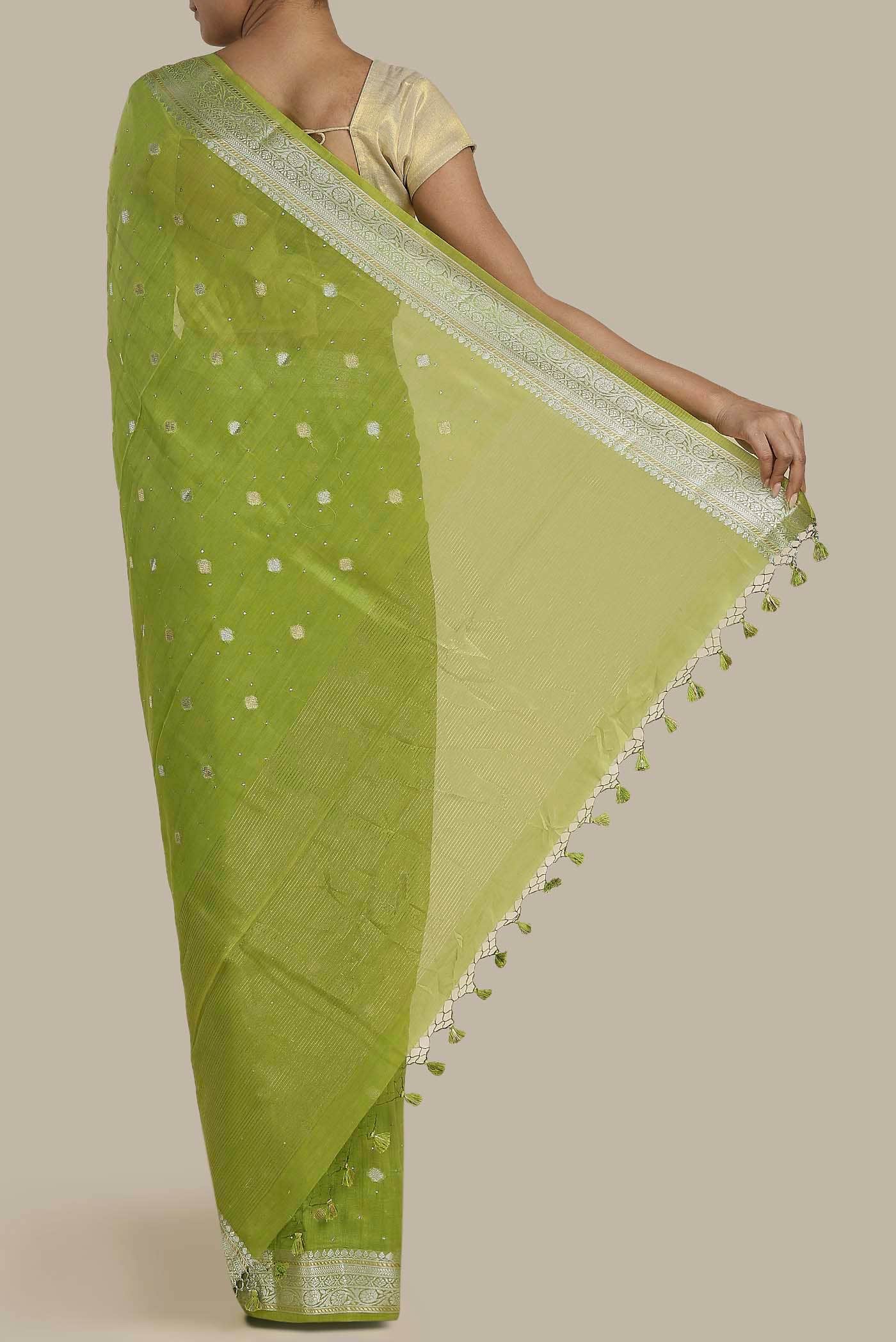 Green Chanderi Silk Cotton Saree