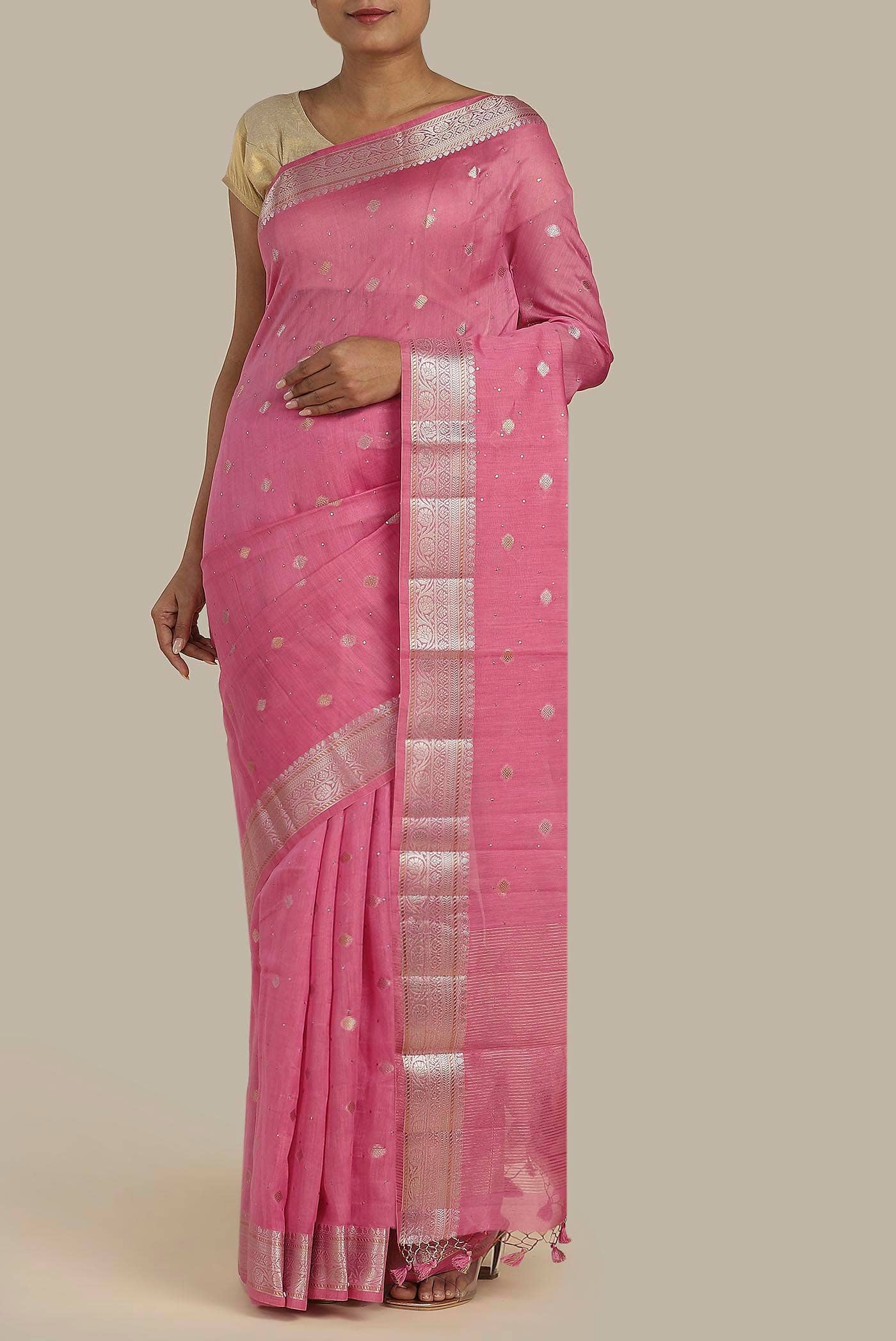 Pink Chanderi Silk Cotton Saree
