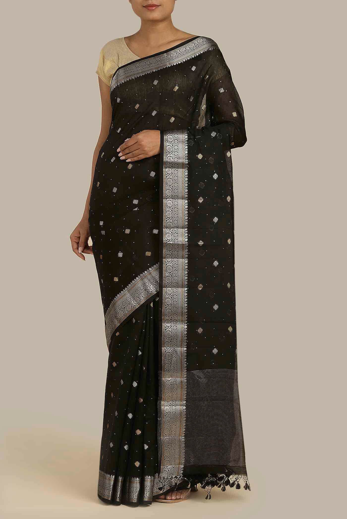 Black Chanderi Silk Cotton Saree