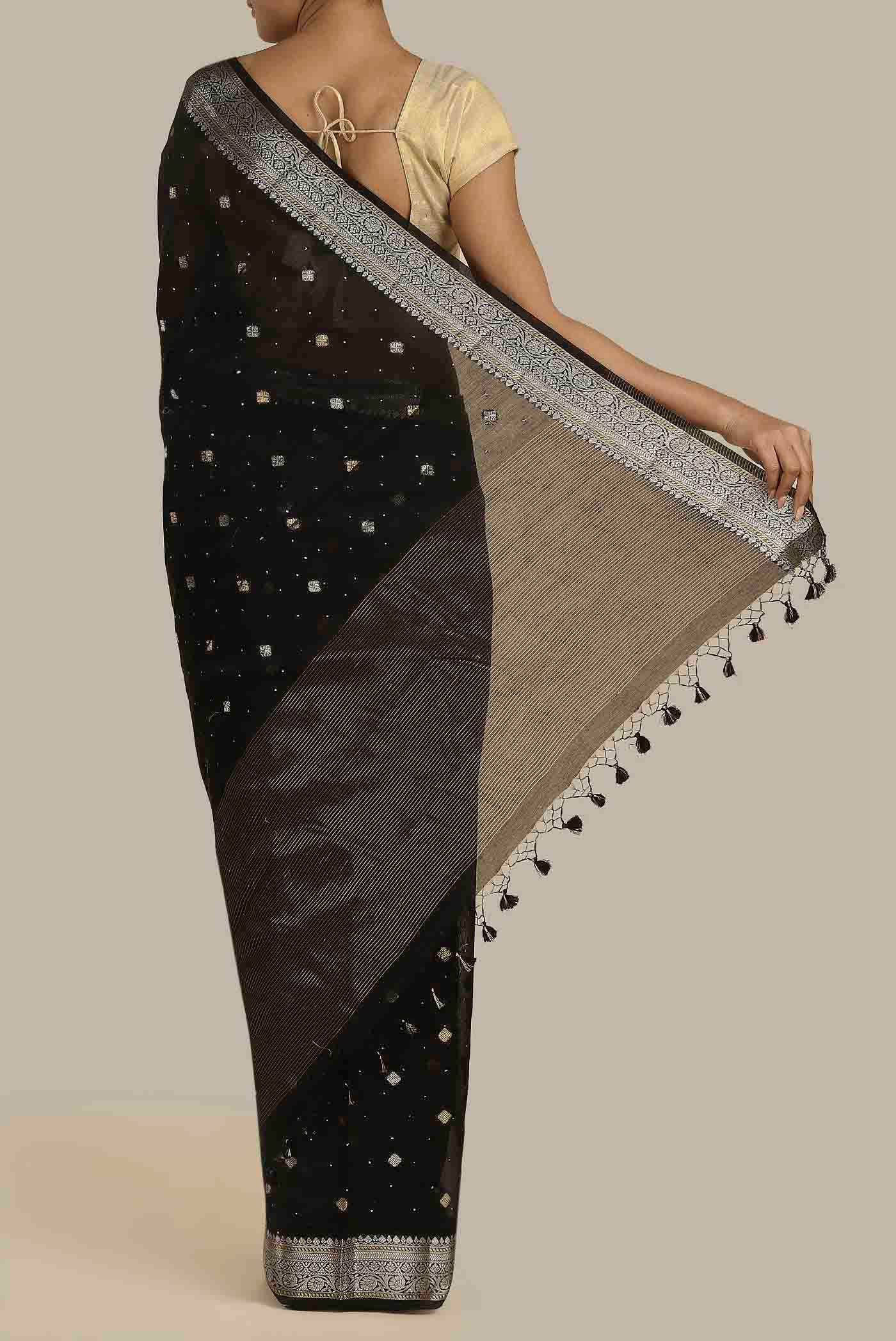 Black Chanderi Silk Cotton Saree