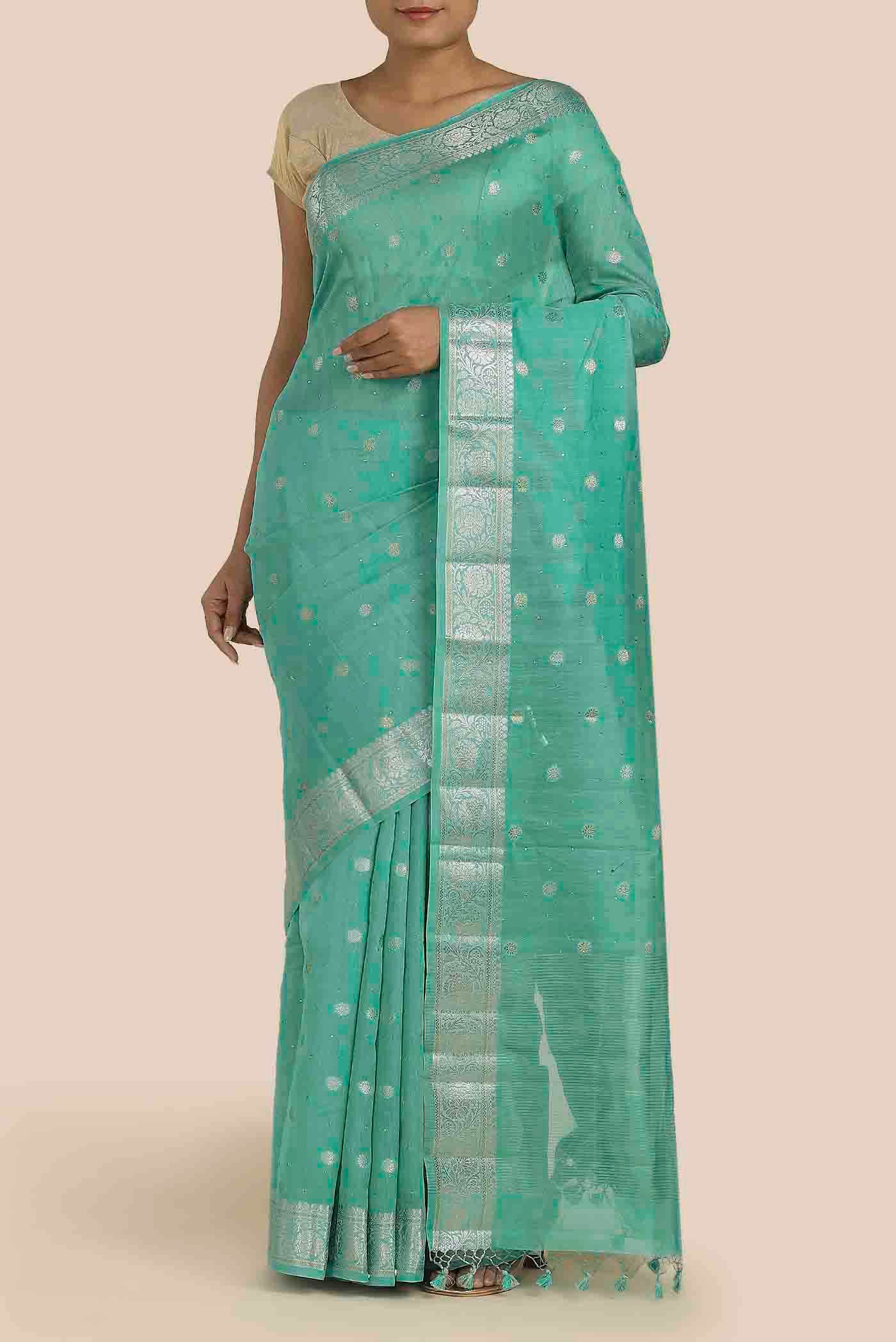 Green Chanderi Silk Cotton Saree