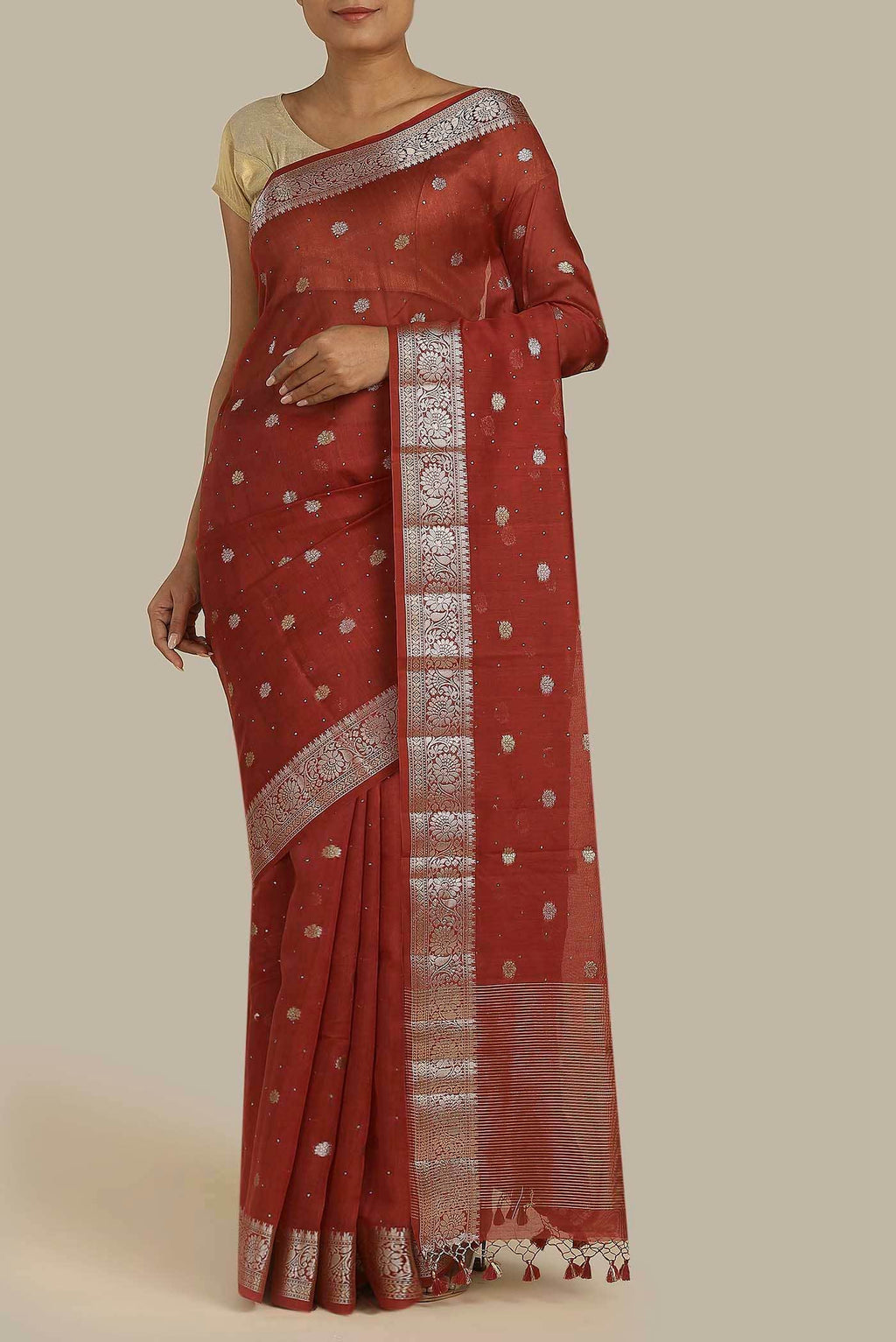 Rust Chanderi Silk Cotton Saree