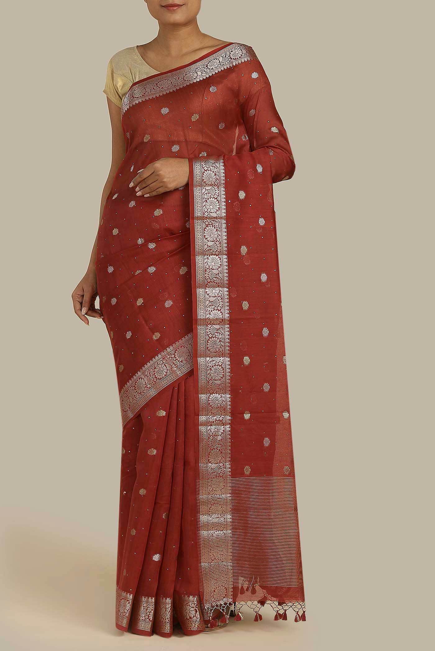 Rust Chanderi Silk Cotton Saree