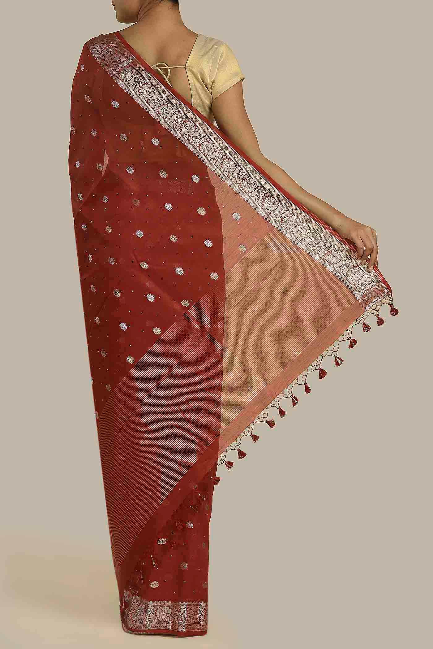 Rust Chanderi Silk Cotton Saree
