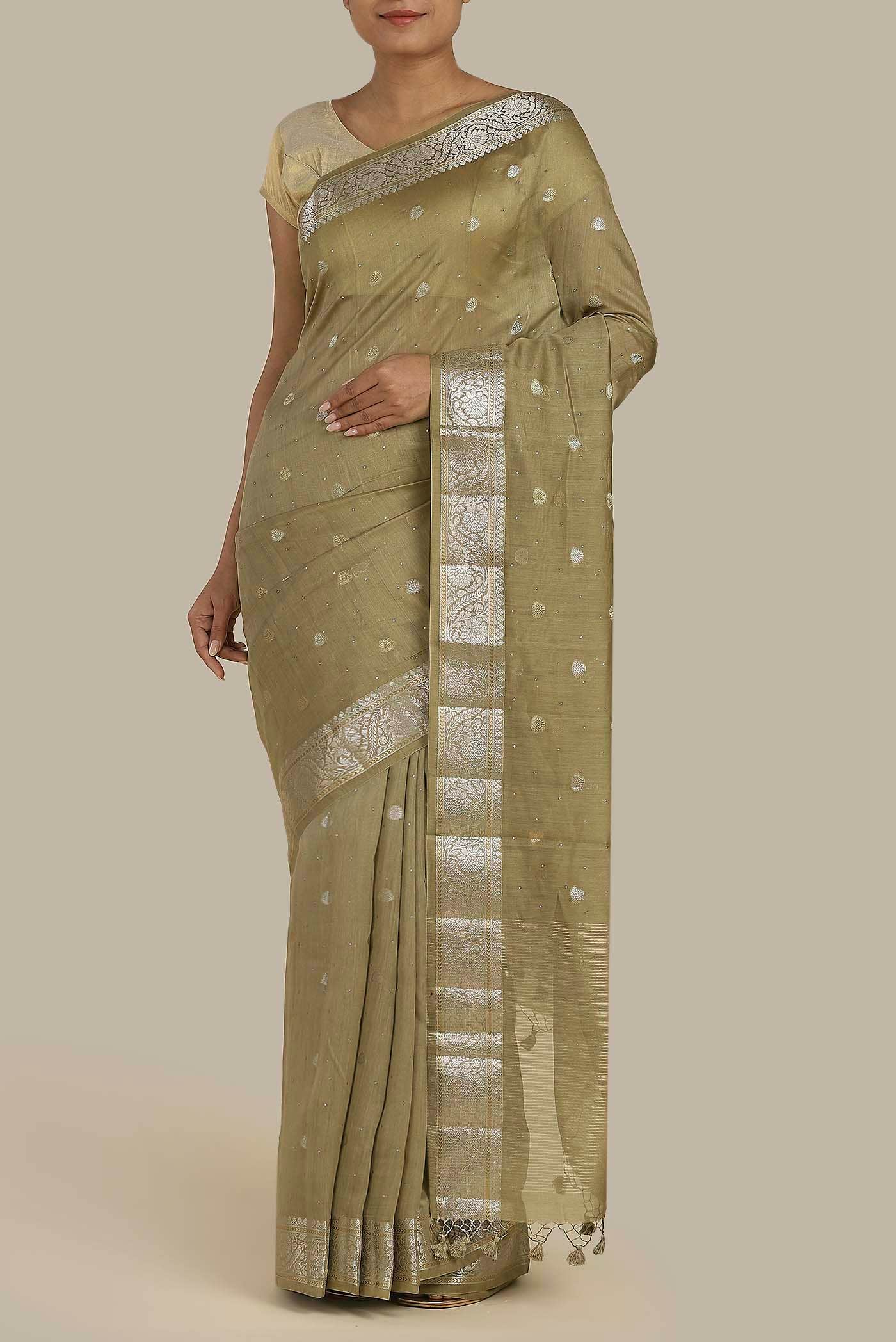 Beige Chanderi Silk Cotton Saree