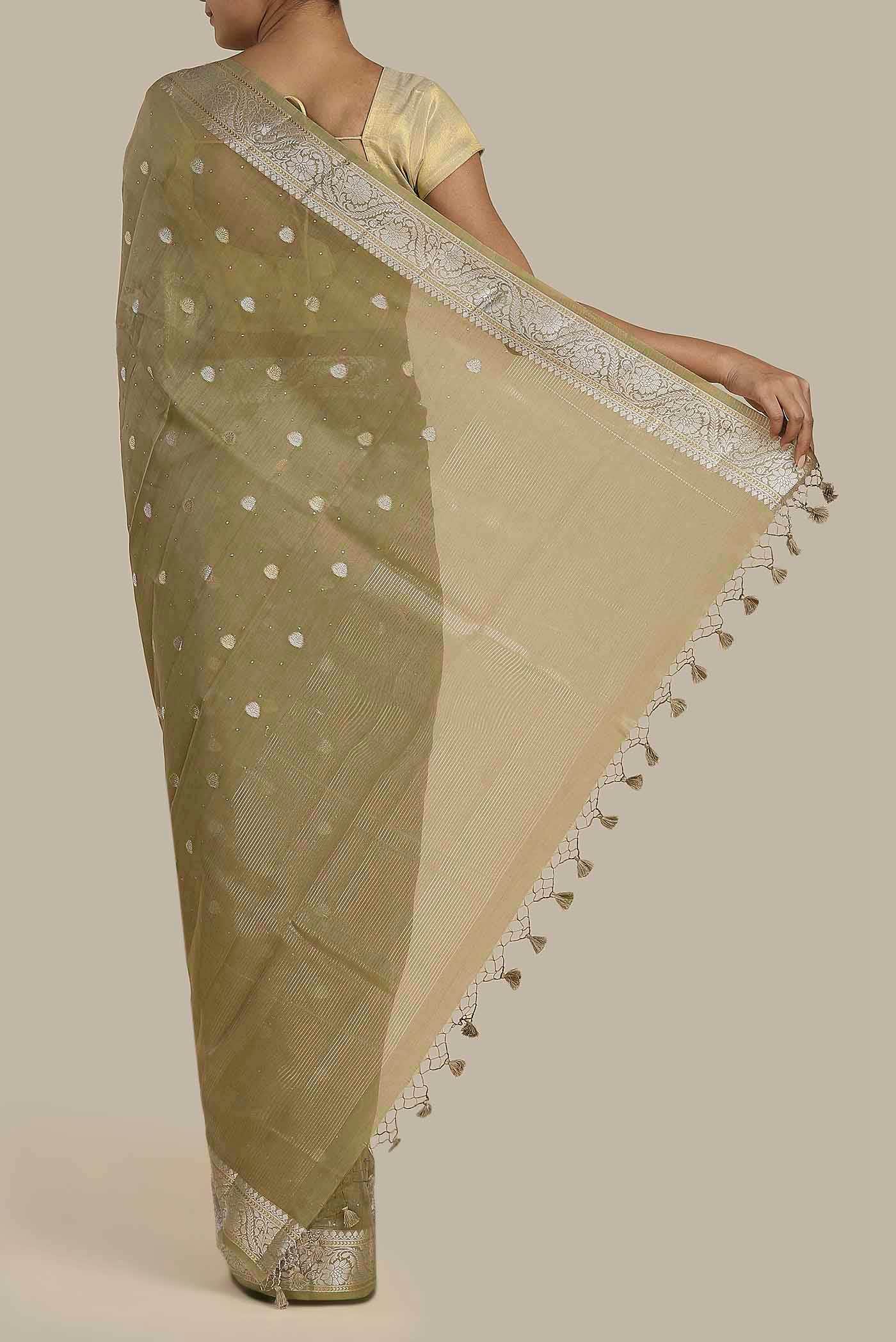 Beige Chanderi Silk Cotton Saree