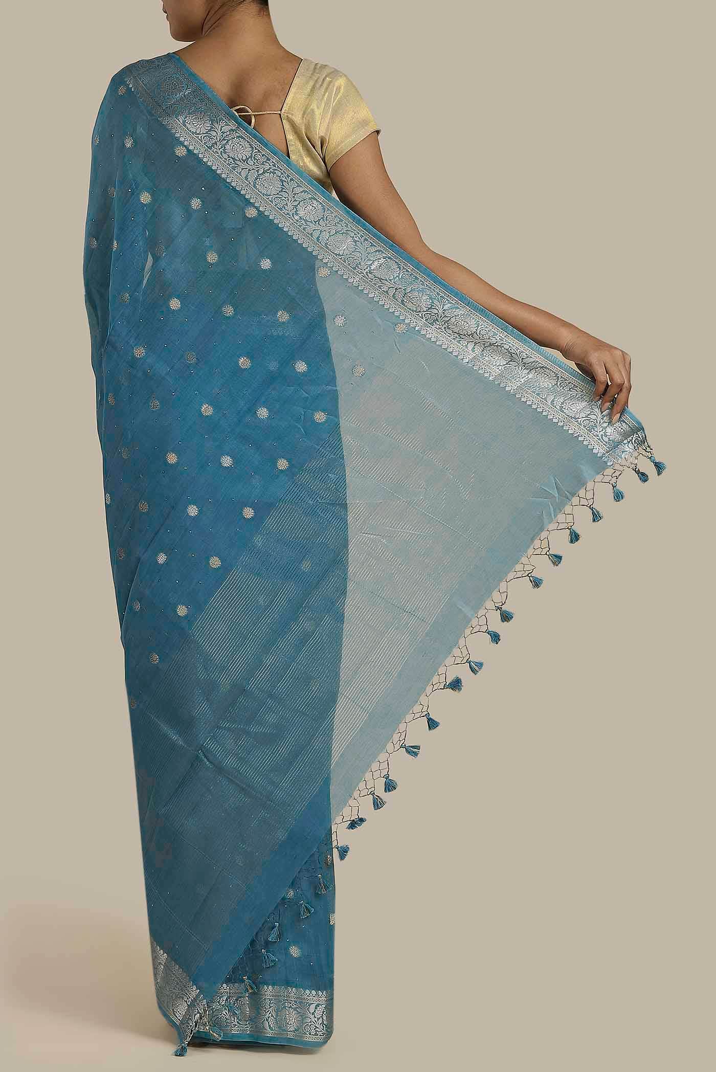 Blue Chanderi Silk Cotton Saree