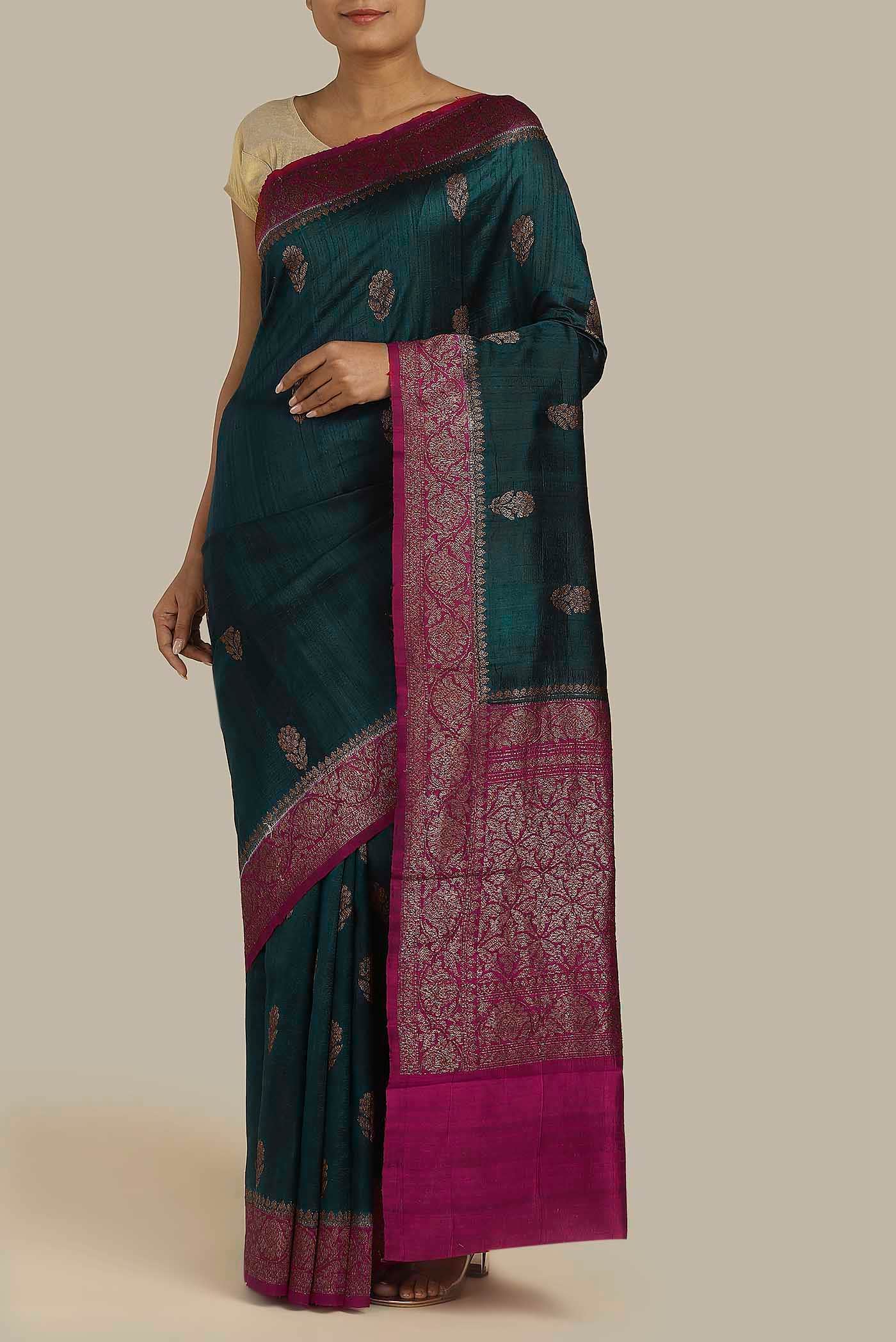 Blue Banarasi Katan Silk Saree