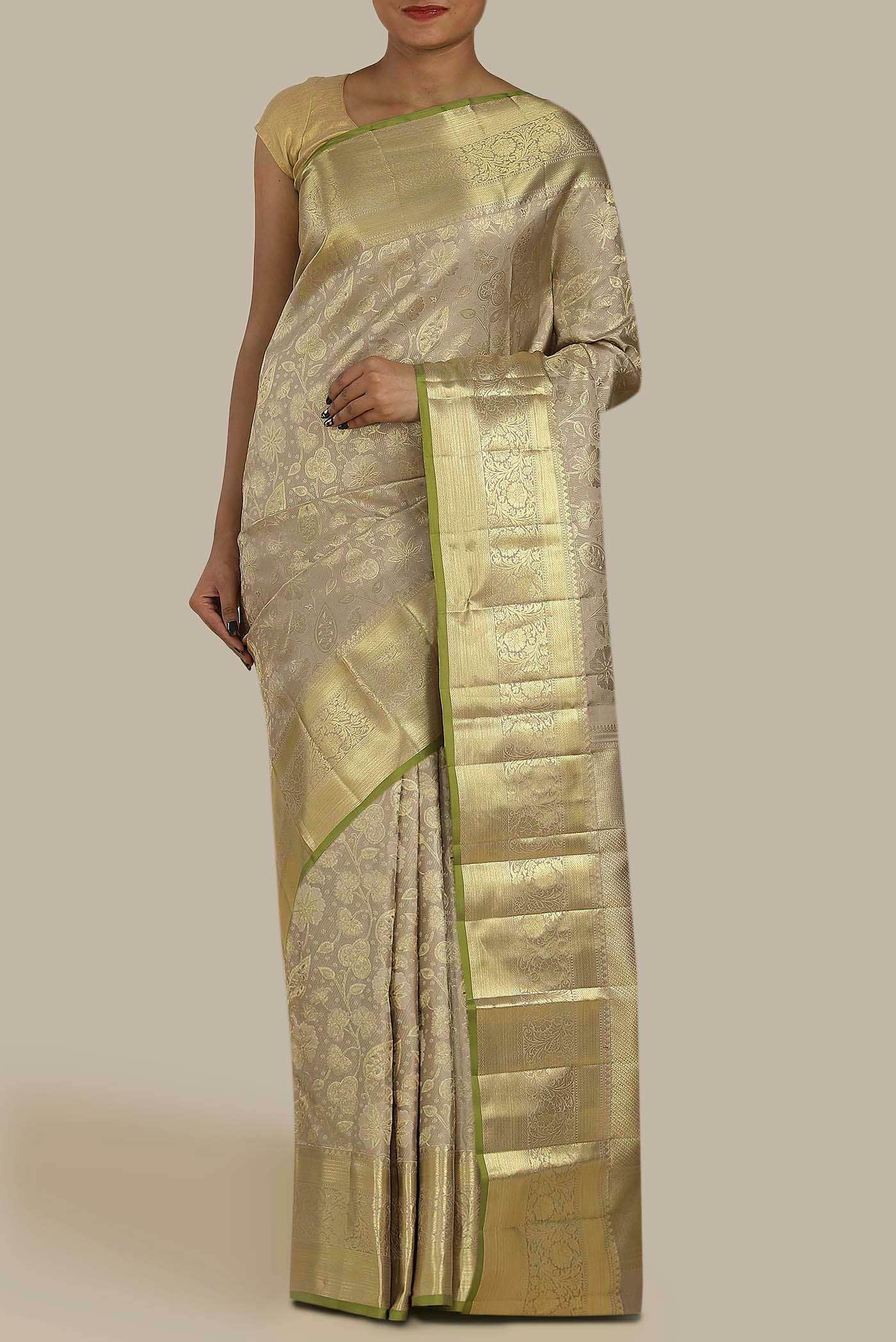 Beige Kanchipuram Silk Saree