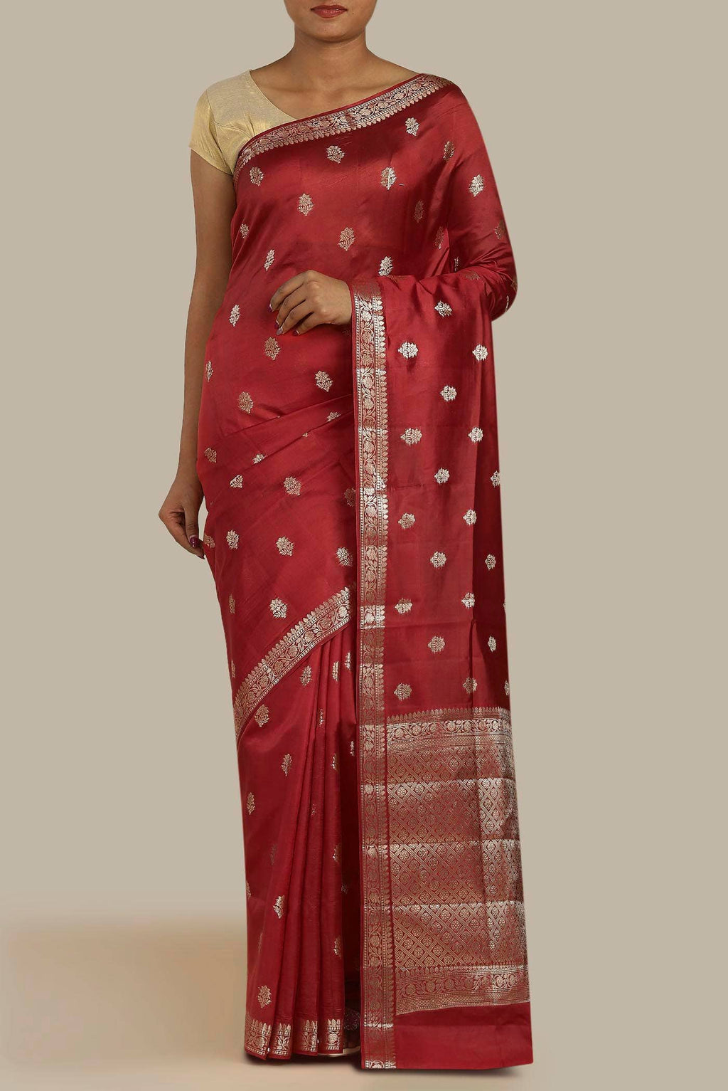 Maroon Banarasi Raw Silk Saree