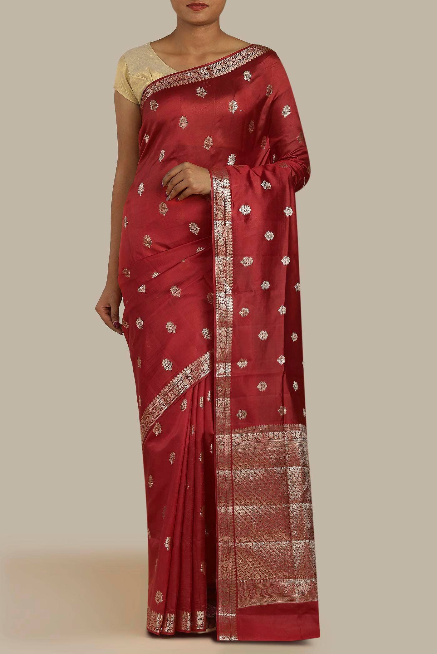 Maroon Banarasi Raw Silk Saree