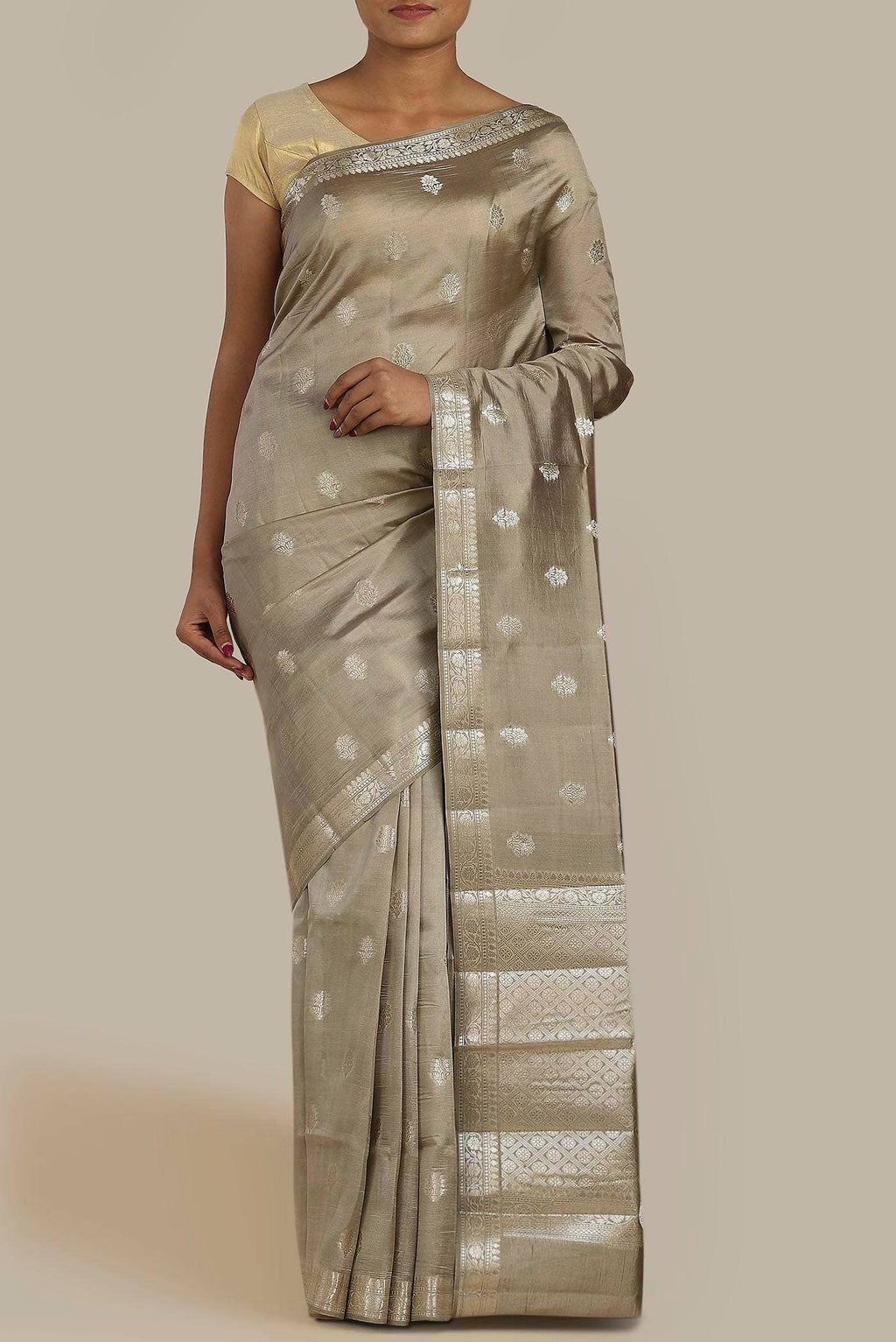 Beige Banarasi Raw Silk Saree