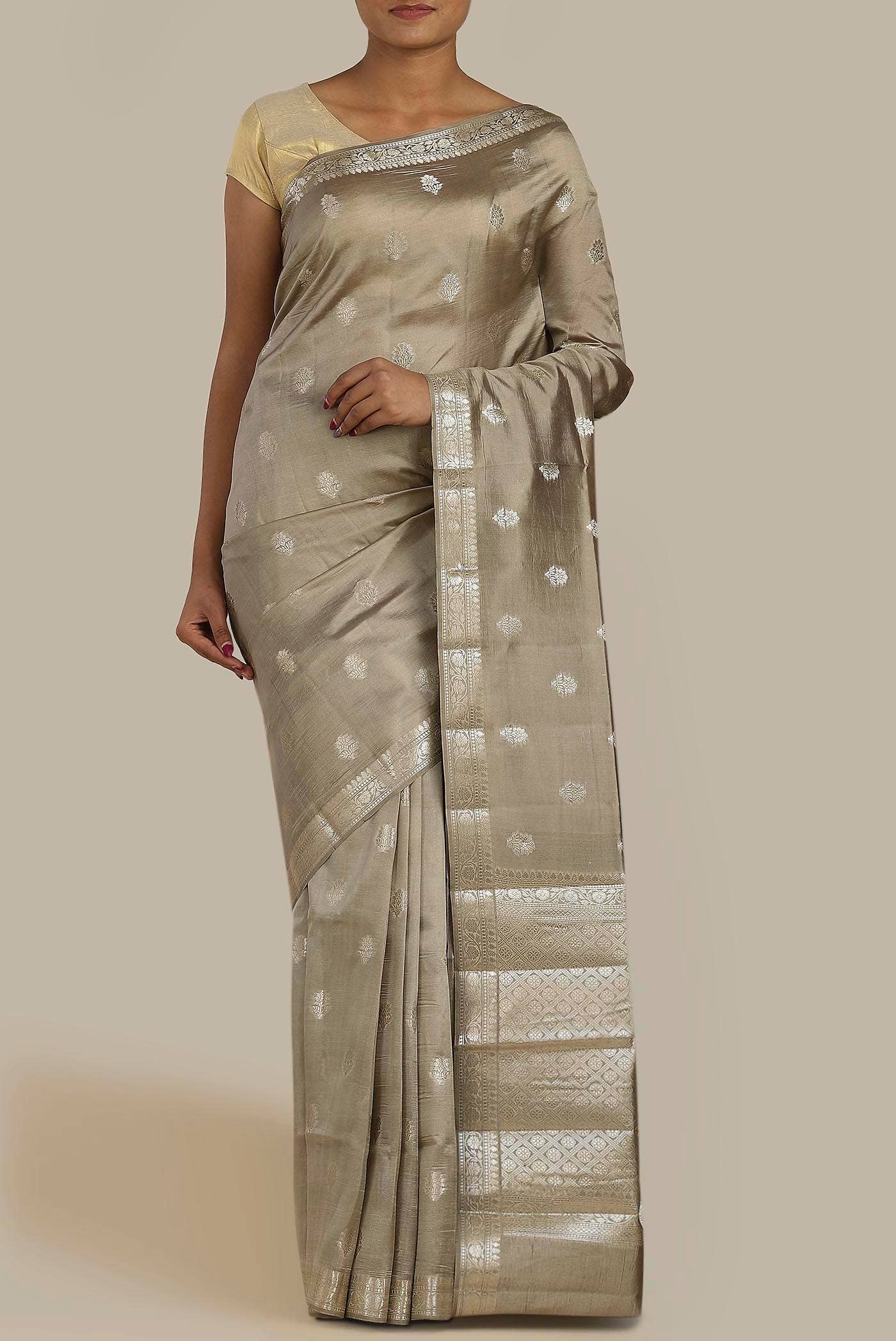 Beige Banarasi Raw Silk Saree