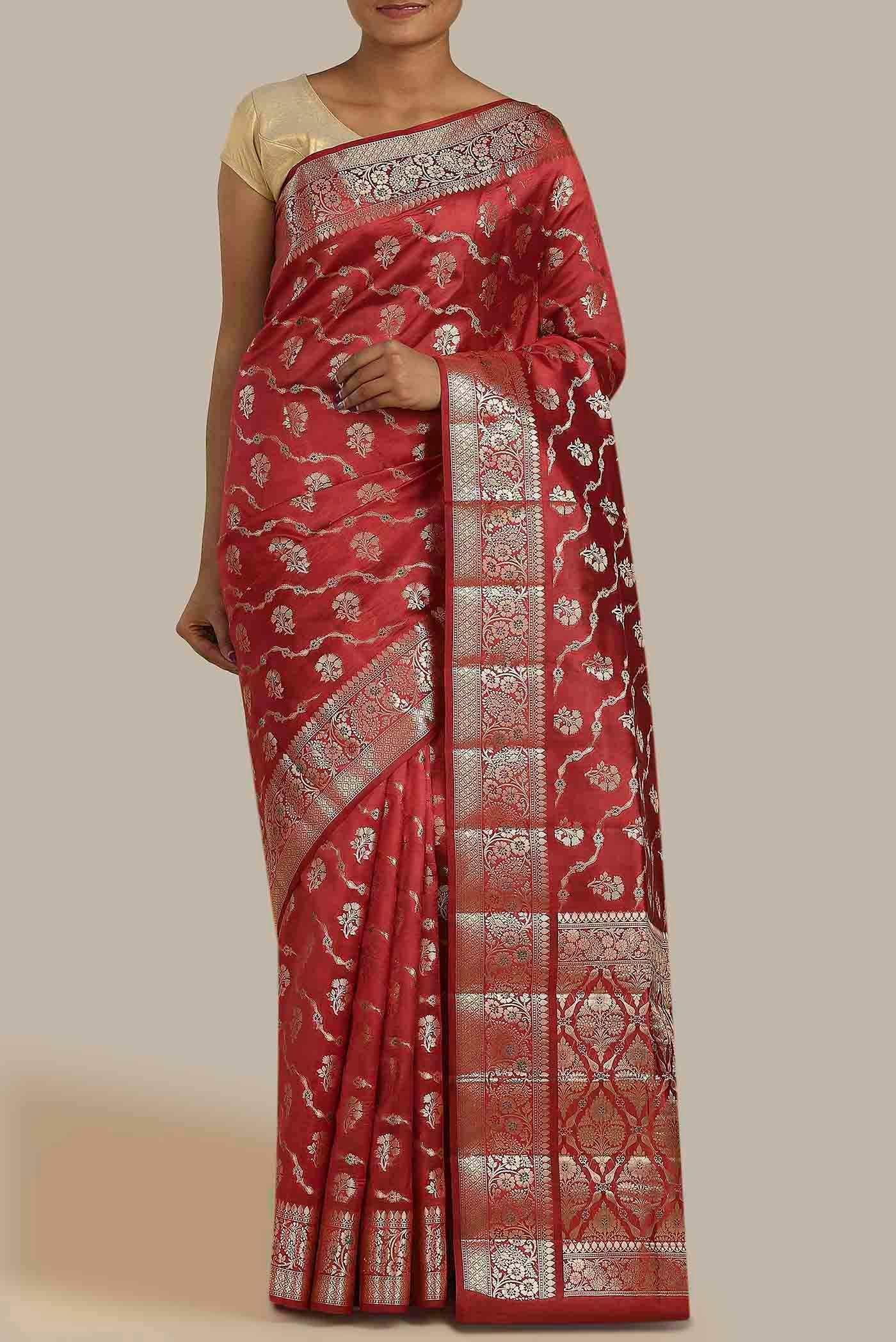 Red Banarasi Raw Silk Saree