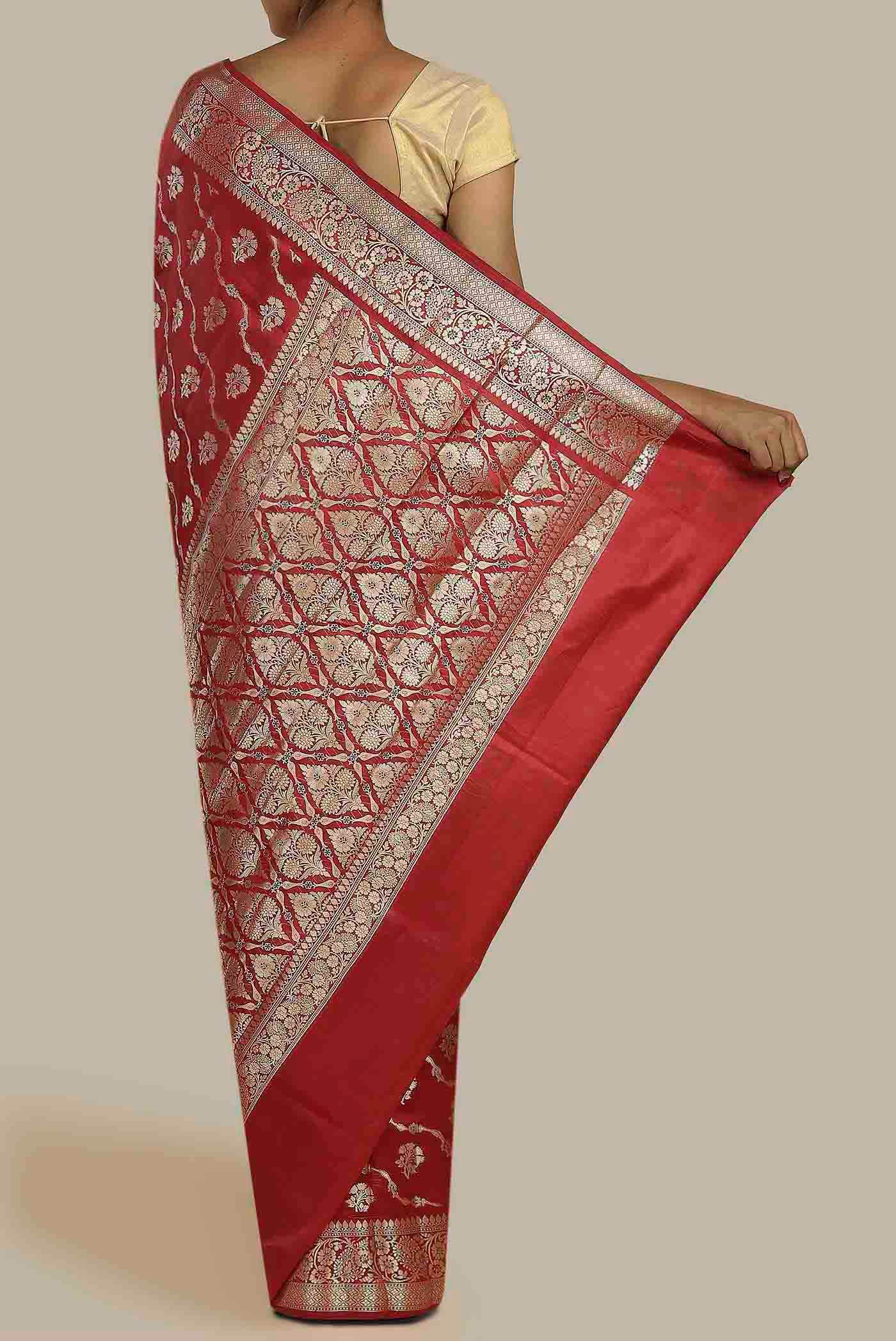 Red Banarasi Raw Silk Saree