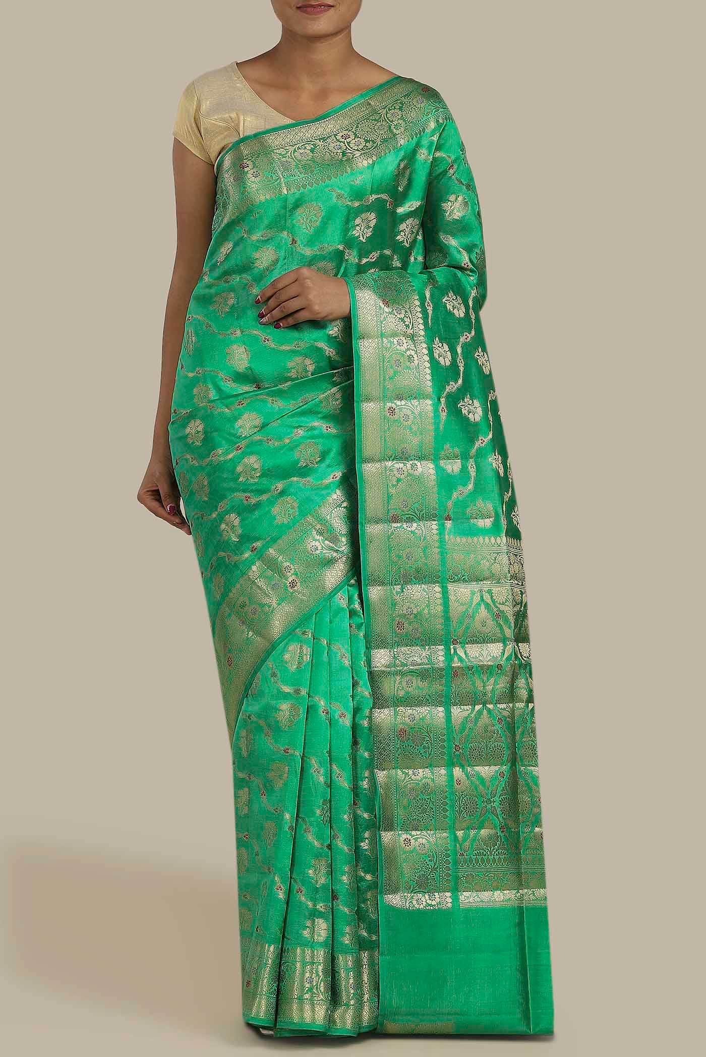 Green Banarasi Raw Silk Saree