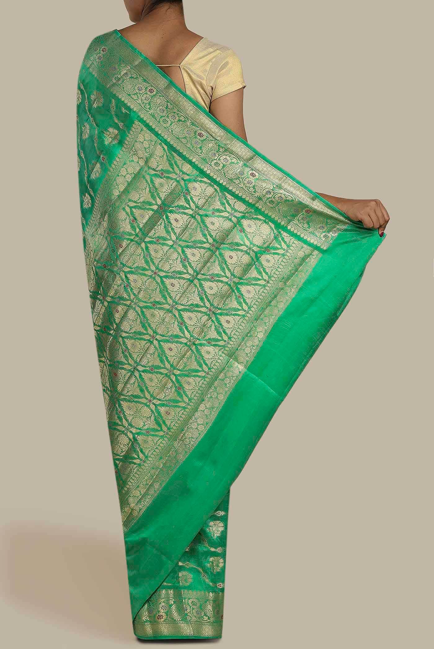 Green Banarasi Raw Silk Saree