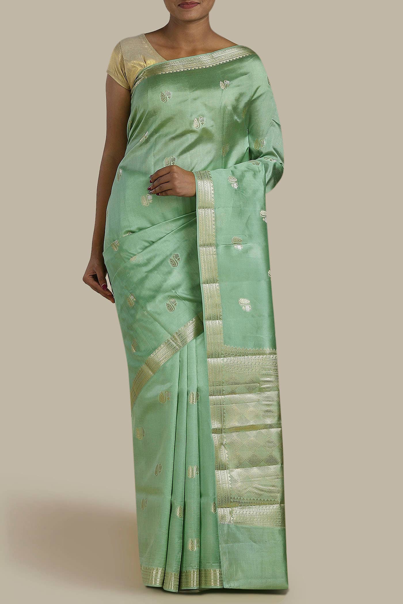 Green Banarasi Raw Silk Saree