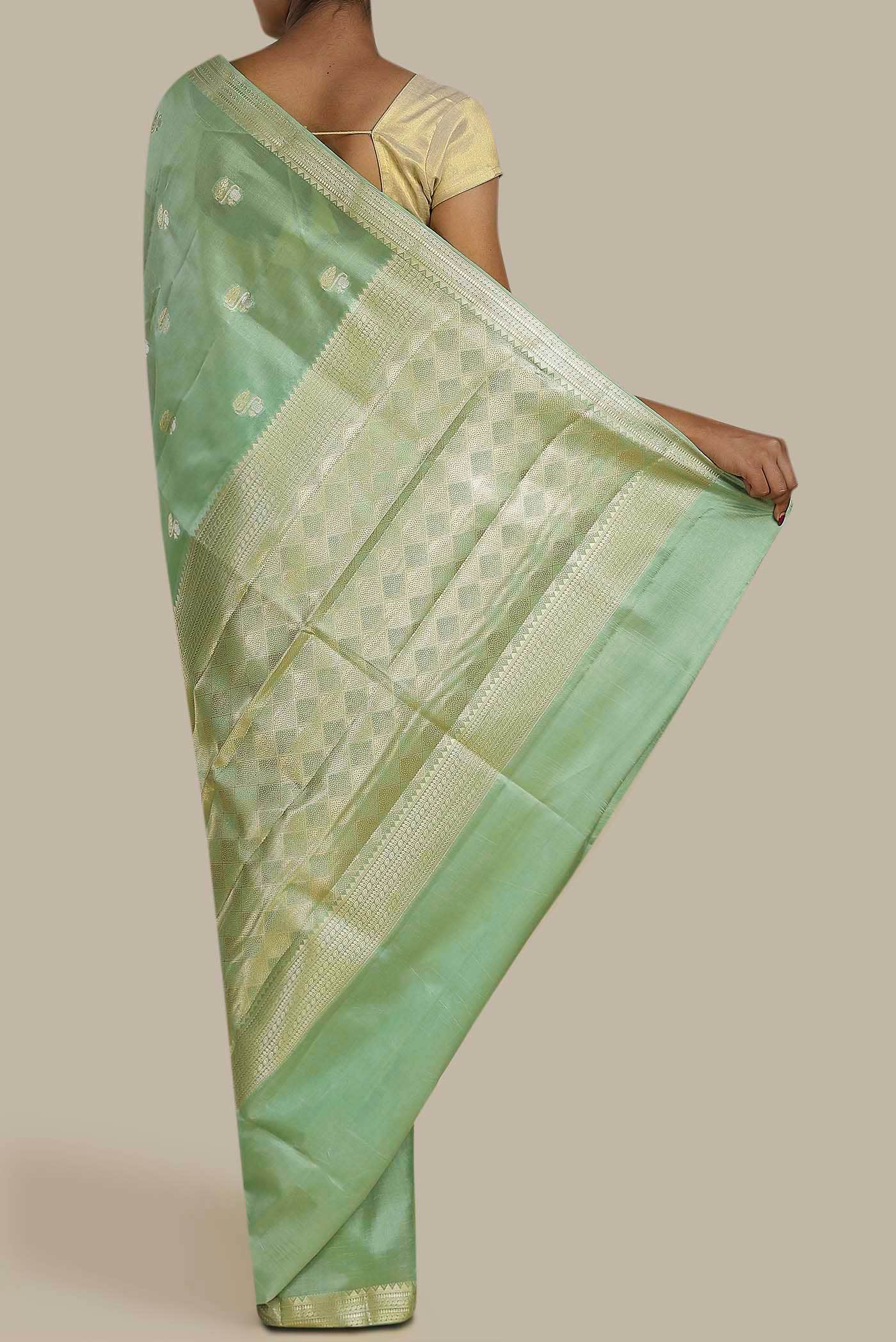 Green Banarasi Raw Silk Saree