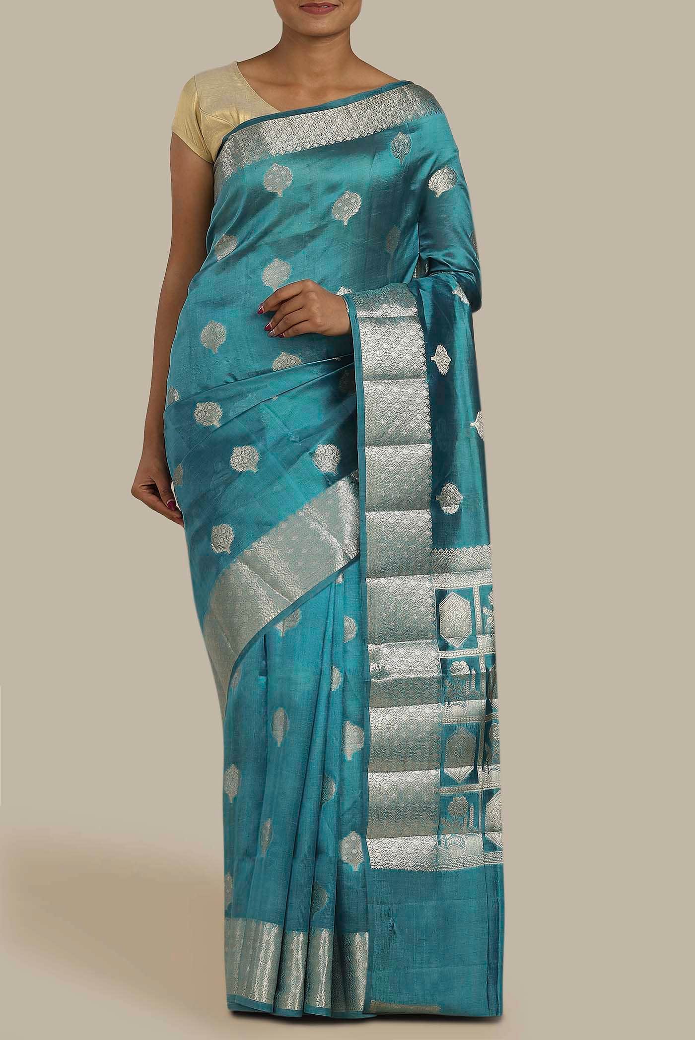 Blue Banarasi Raw Silk Saree