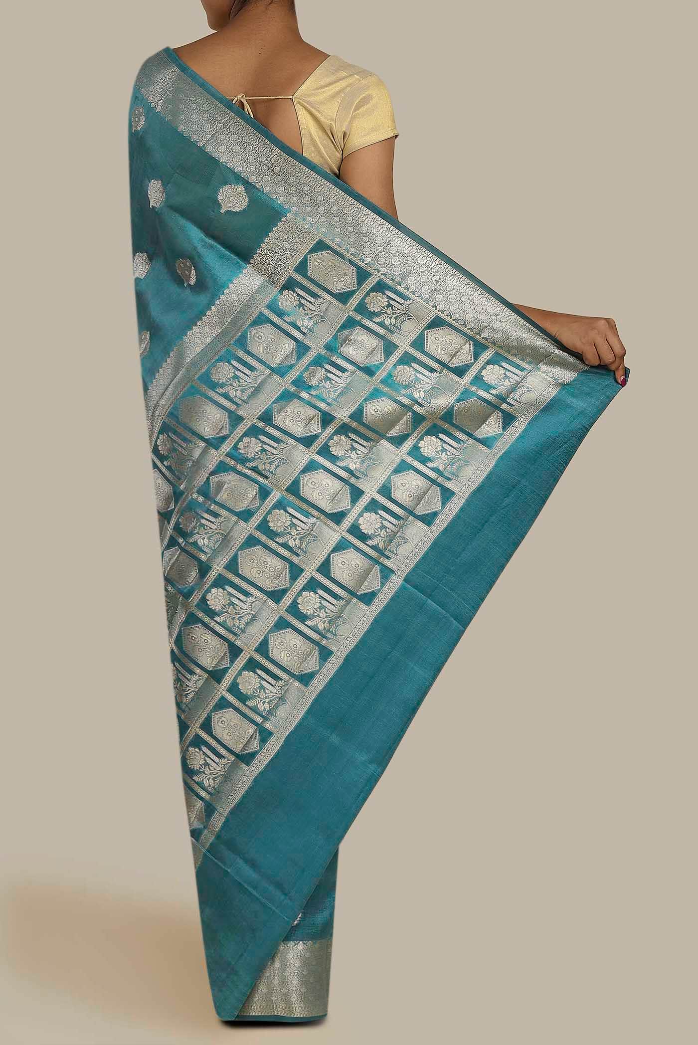 Blue Banarasi Raw Silk Saree