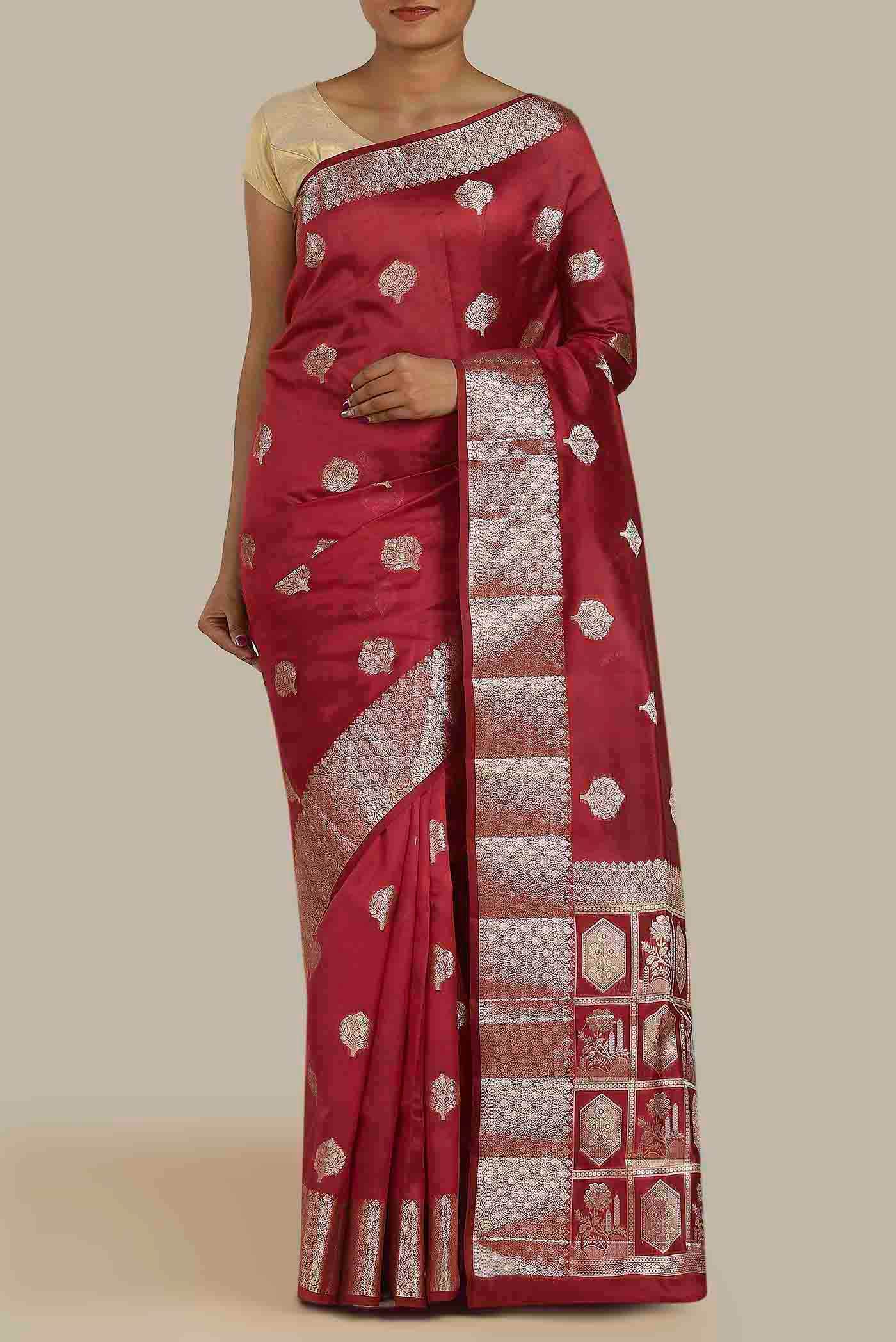 Maroon Banarasi Raw Silk Saree