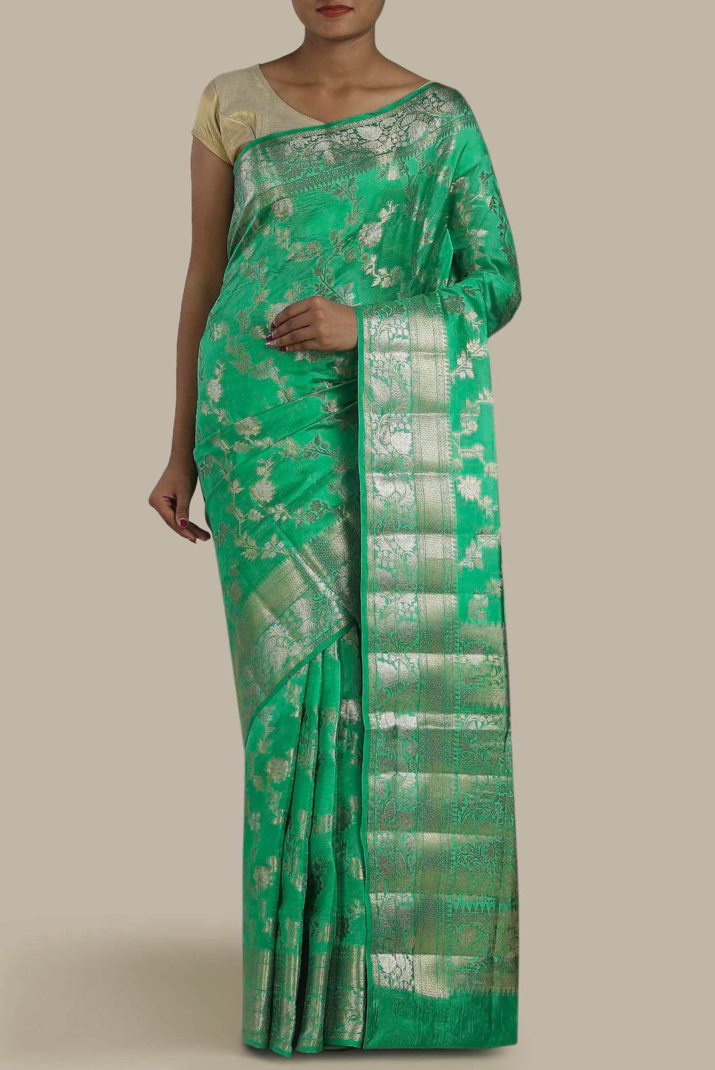 Green Banarasi Raw Silk Saree