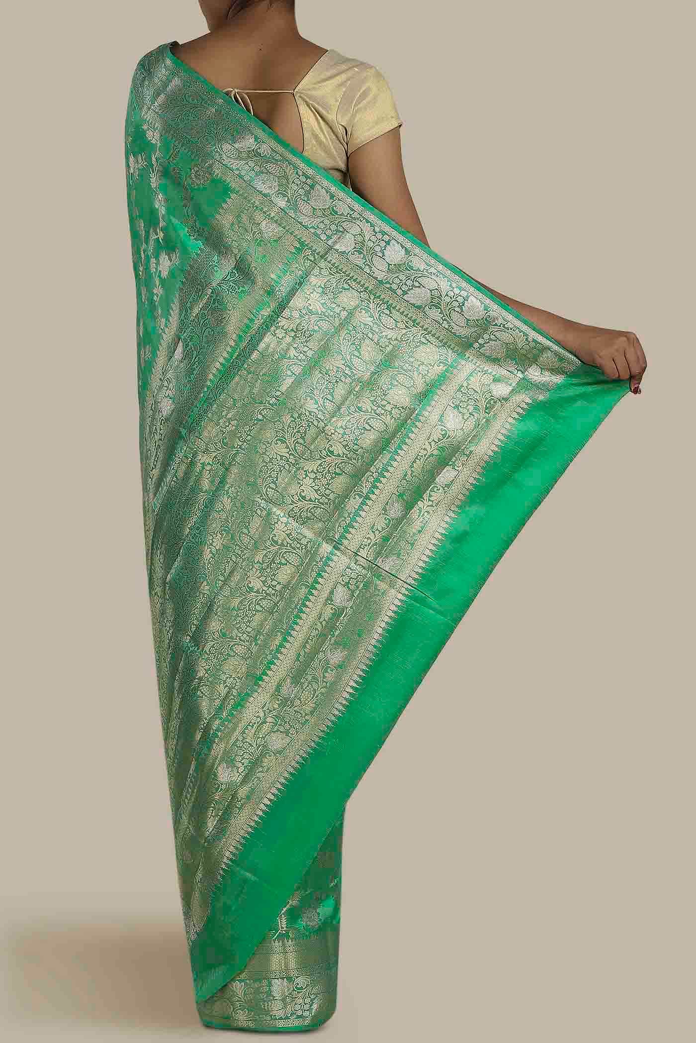 Green Banarasi Raw Silk Saree