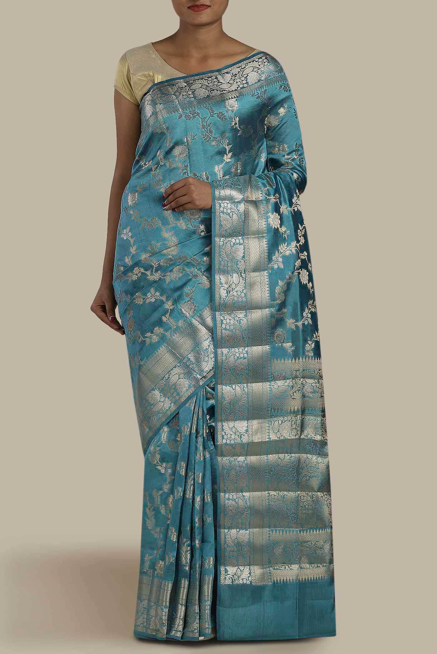 Blue Banarasi Raw Silk Saree
