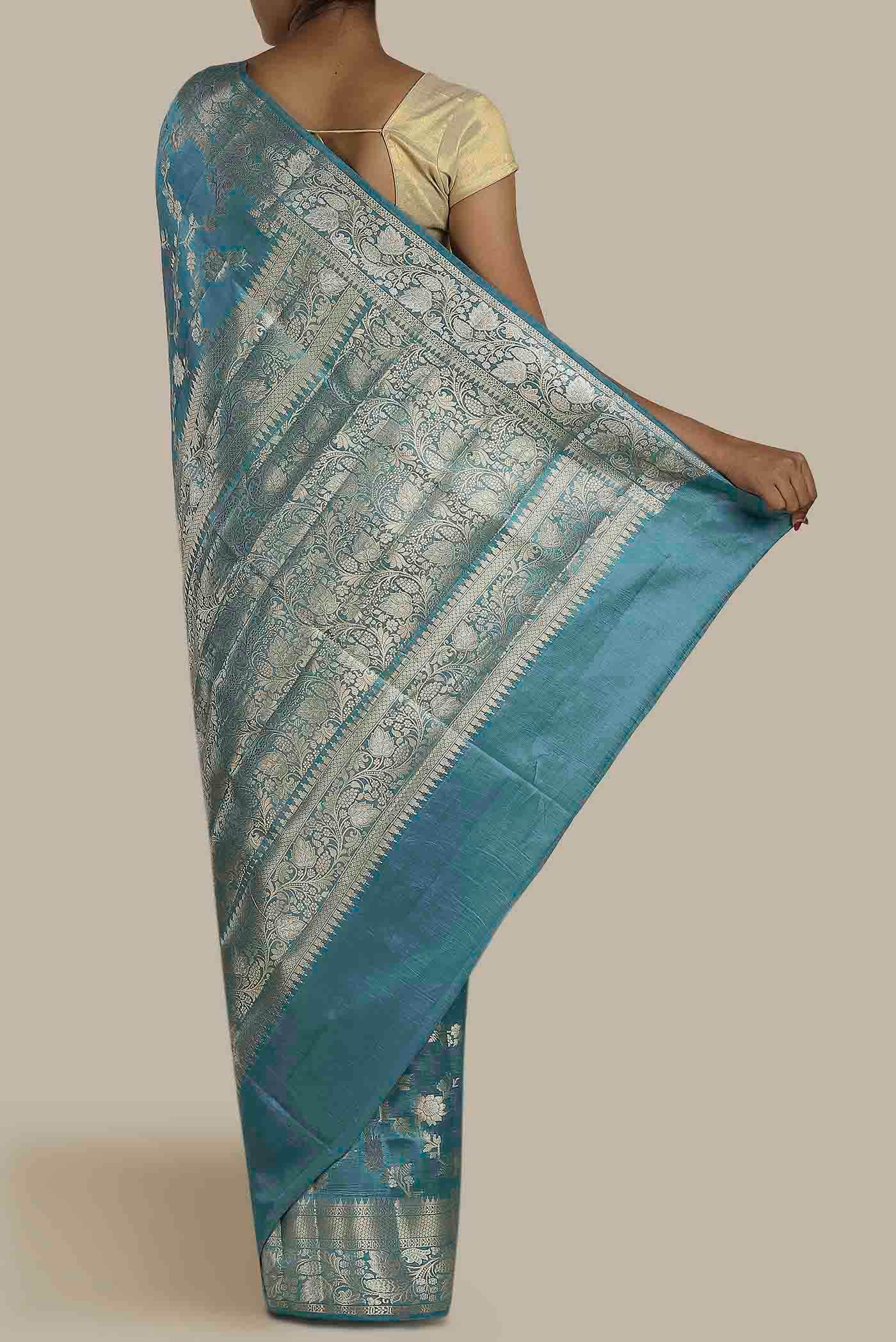 Blue Banarasi Raw Silk Saree