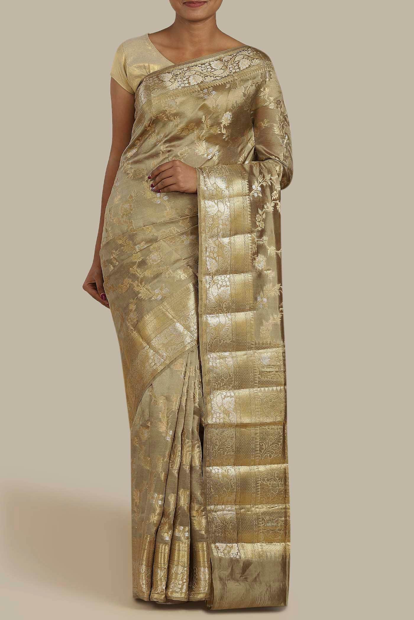 Beige Banarasi Raw Silk Saree