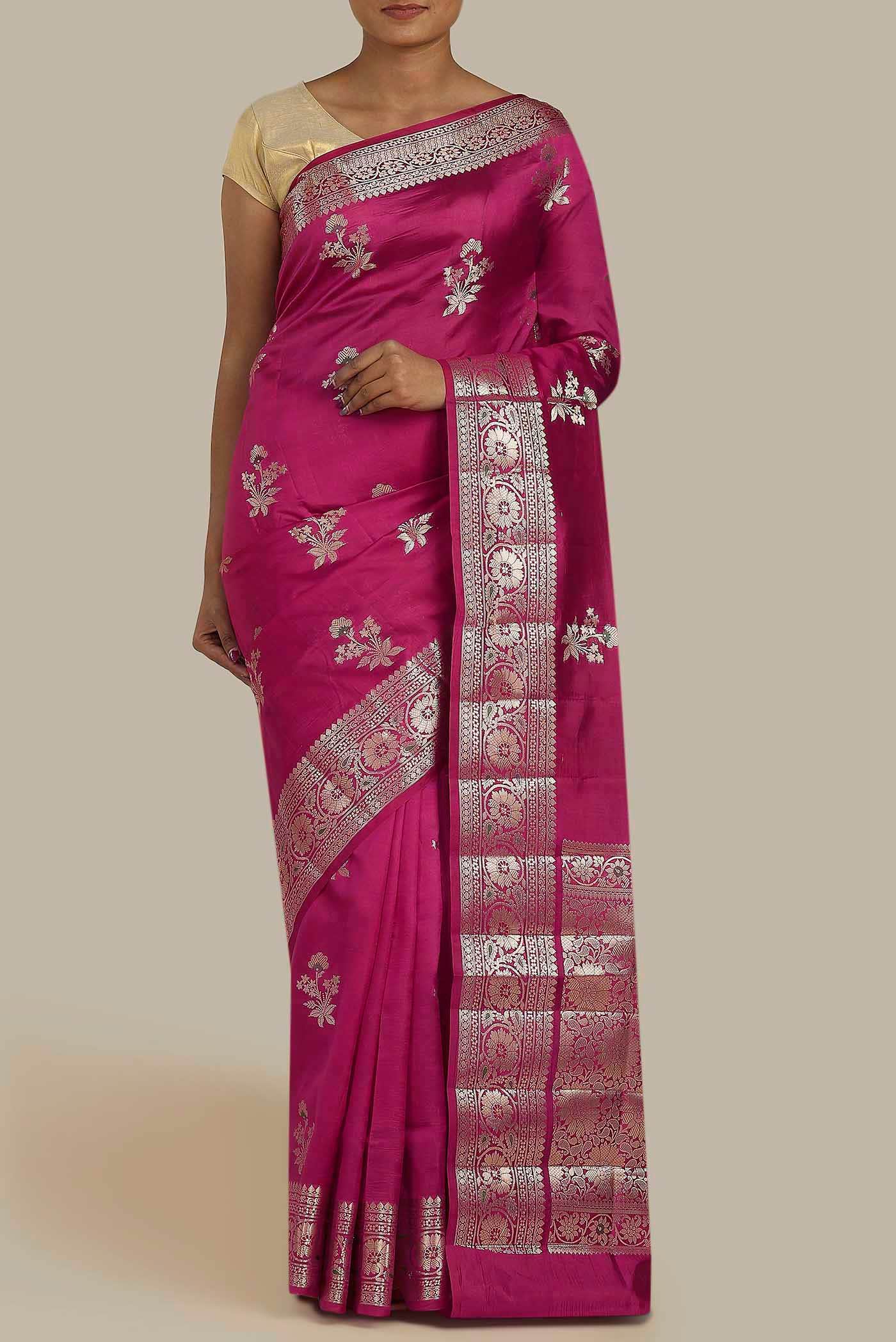 Magenta Banarasi Raw Silk Saree