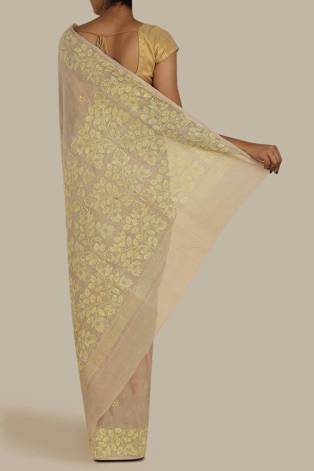 Beige Bengal Cotton Saree