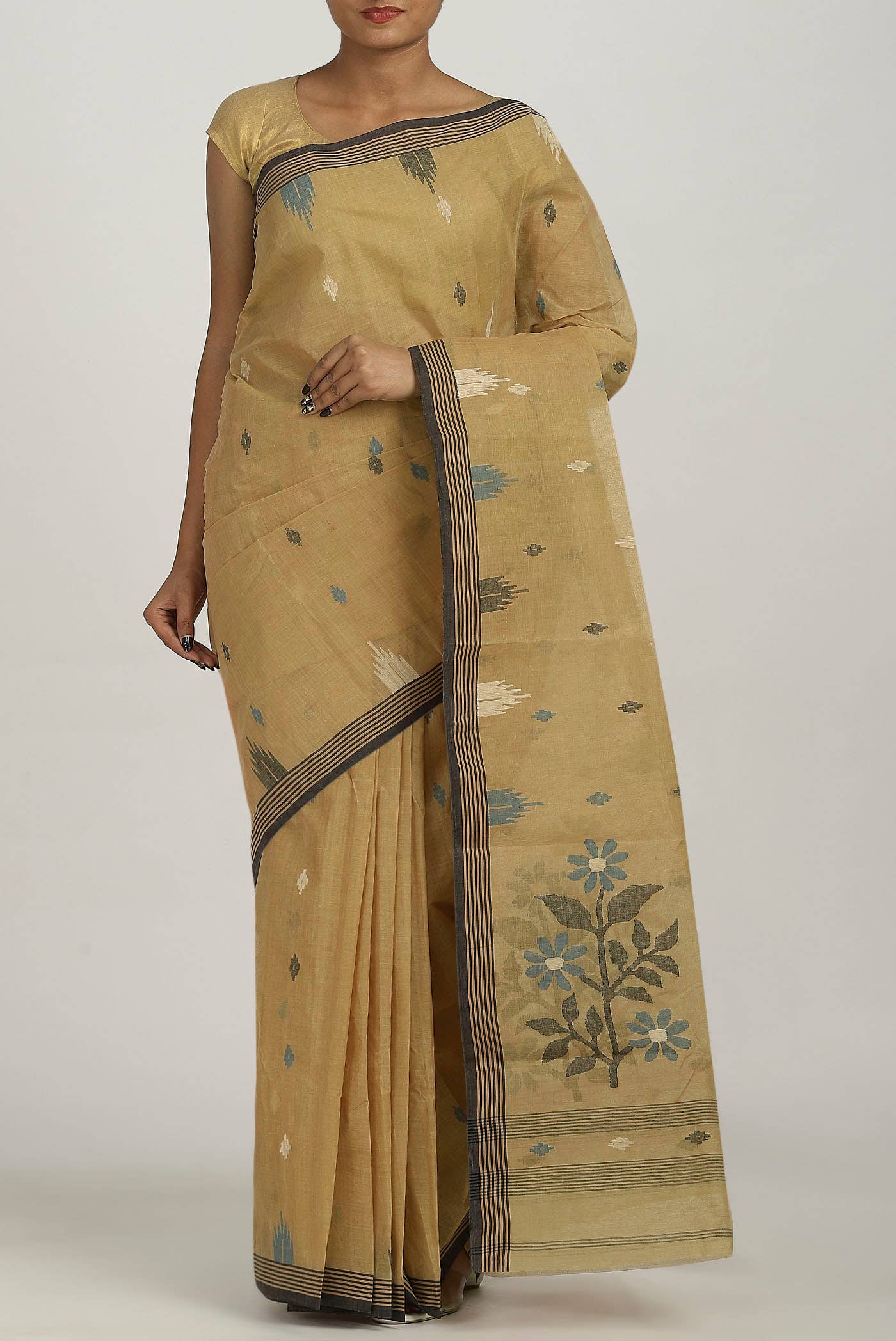 Beige Bengal Cotton Saree
