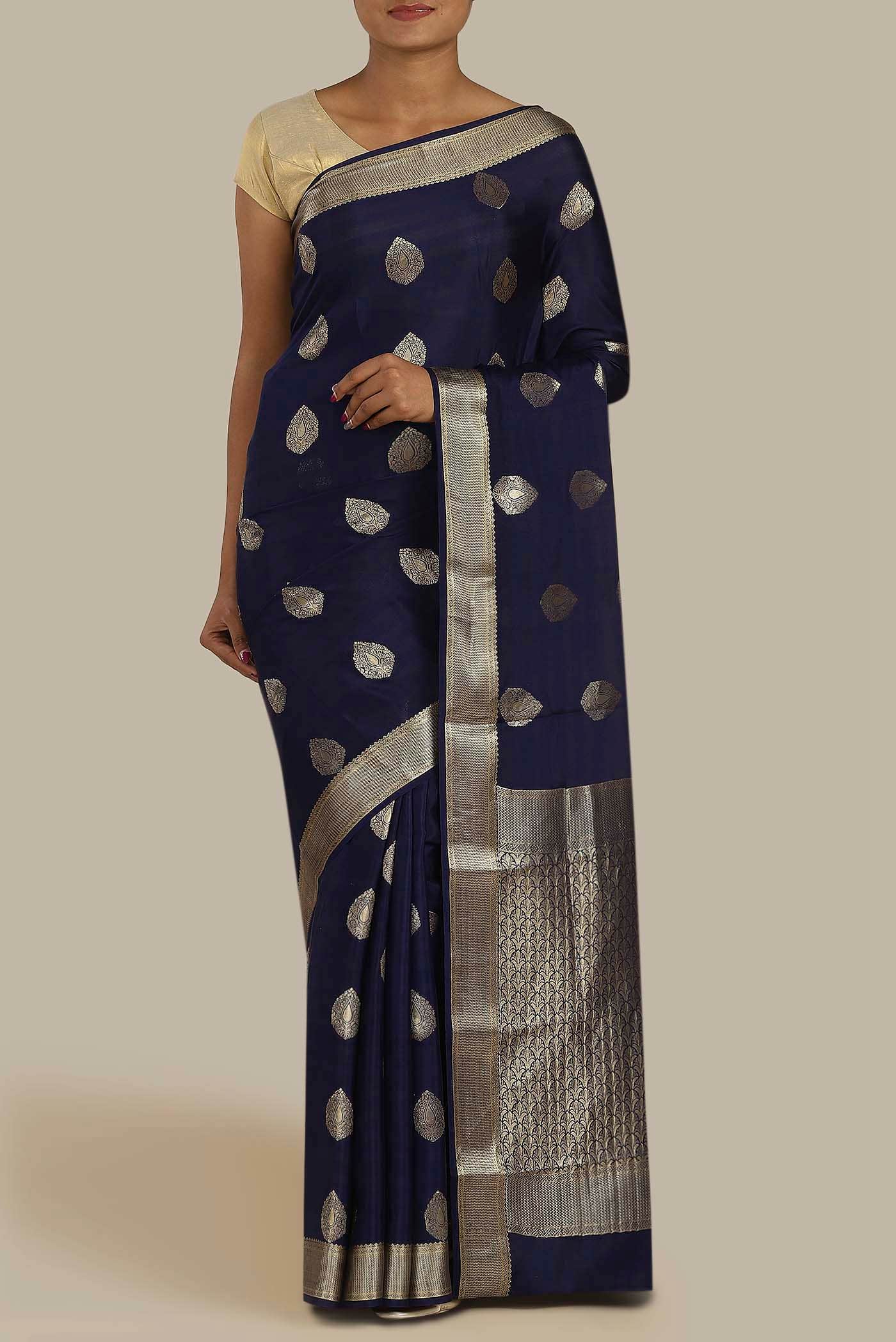 Blue Mysore Crepe Saree