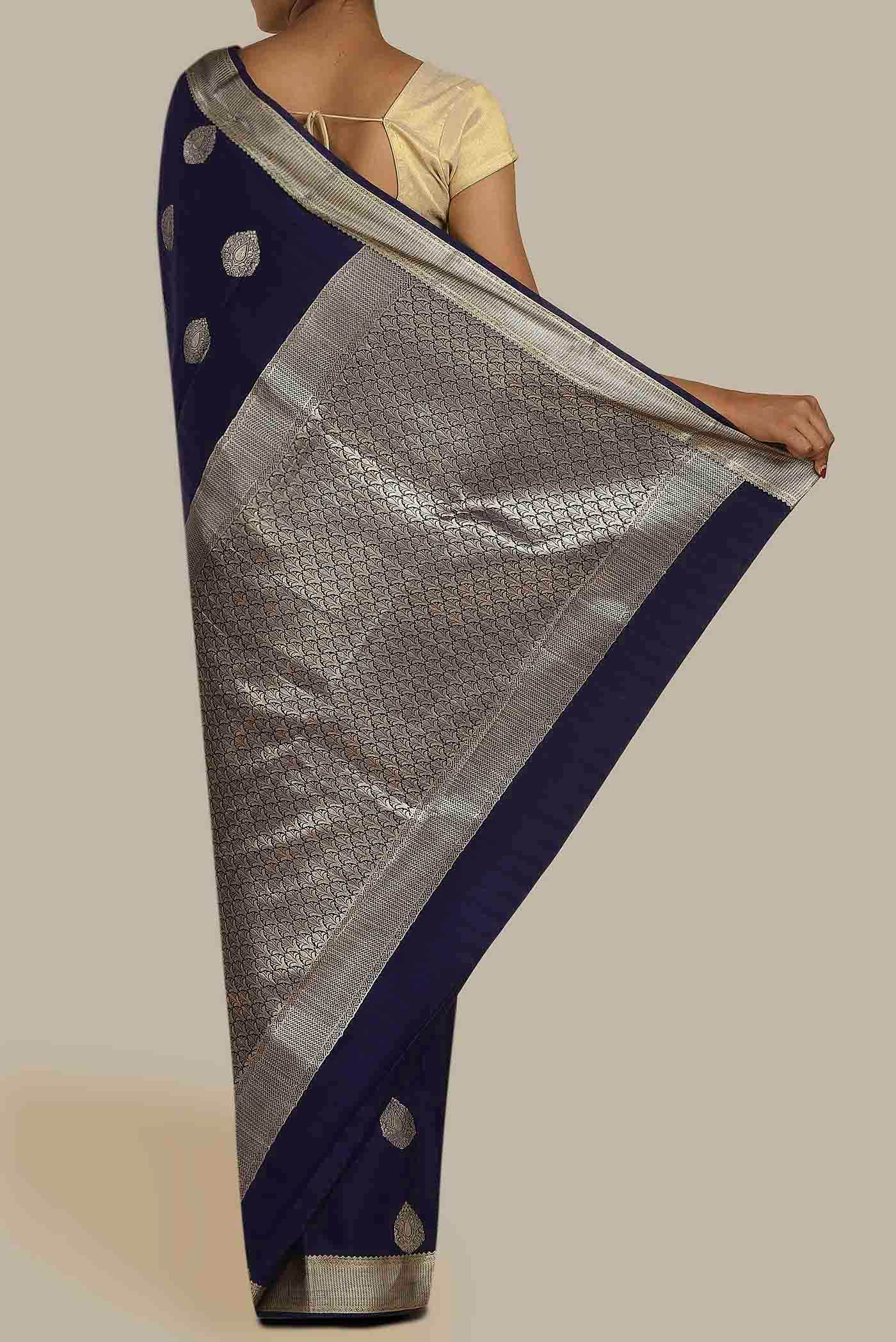 Blue Mysore Crepe Saree