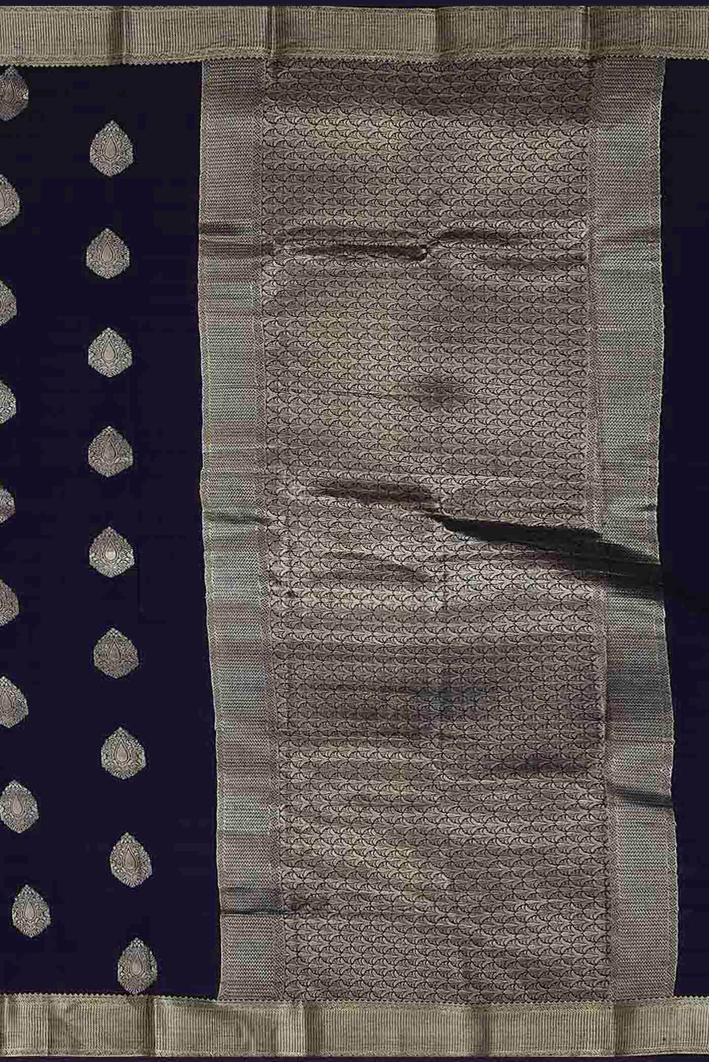Blue Mysore Crepe Saree