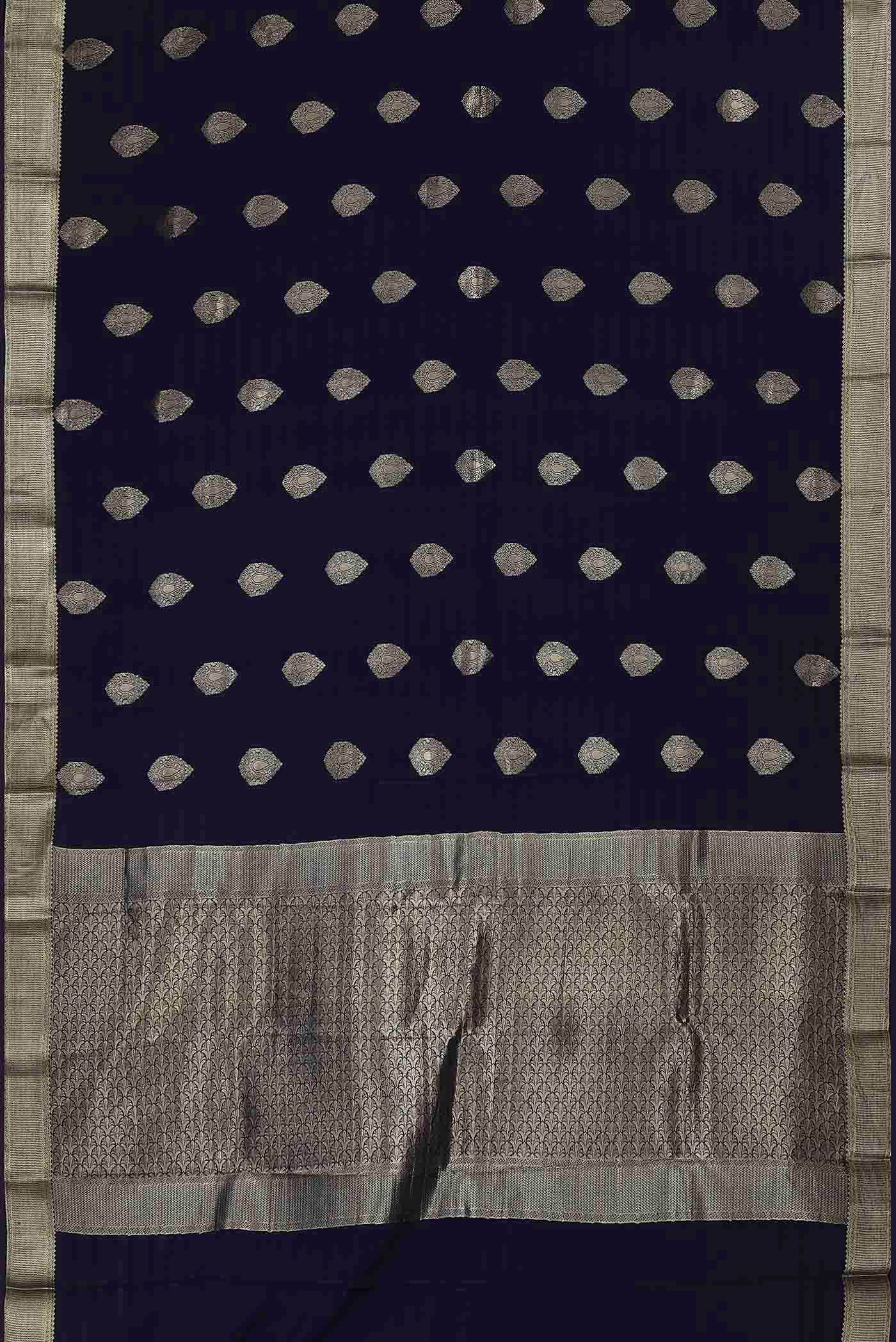 Blue Mysore Crepe Saree