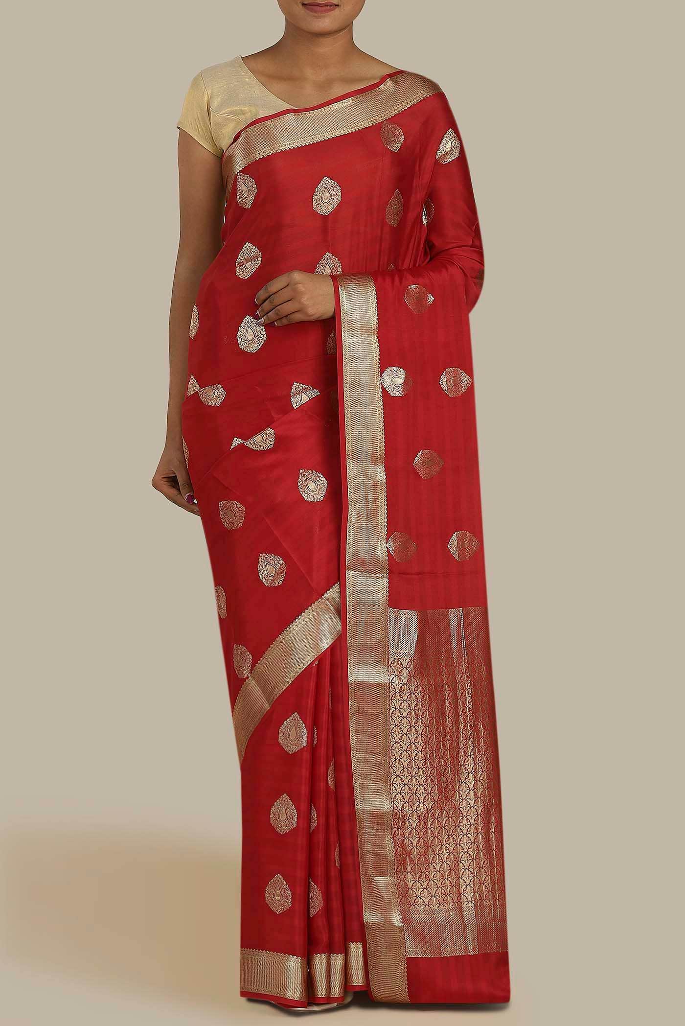 Red Mysore Crepe Saree