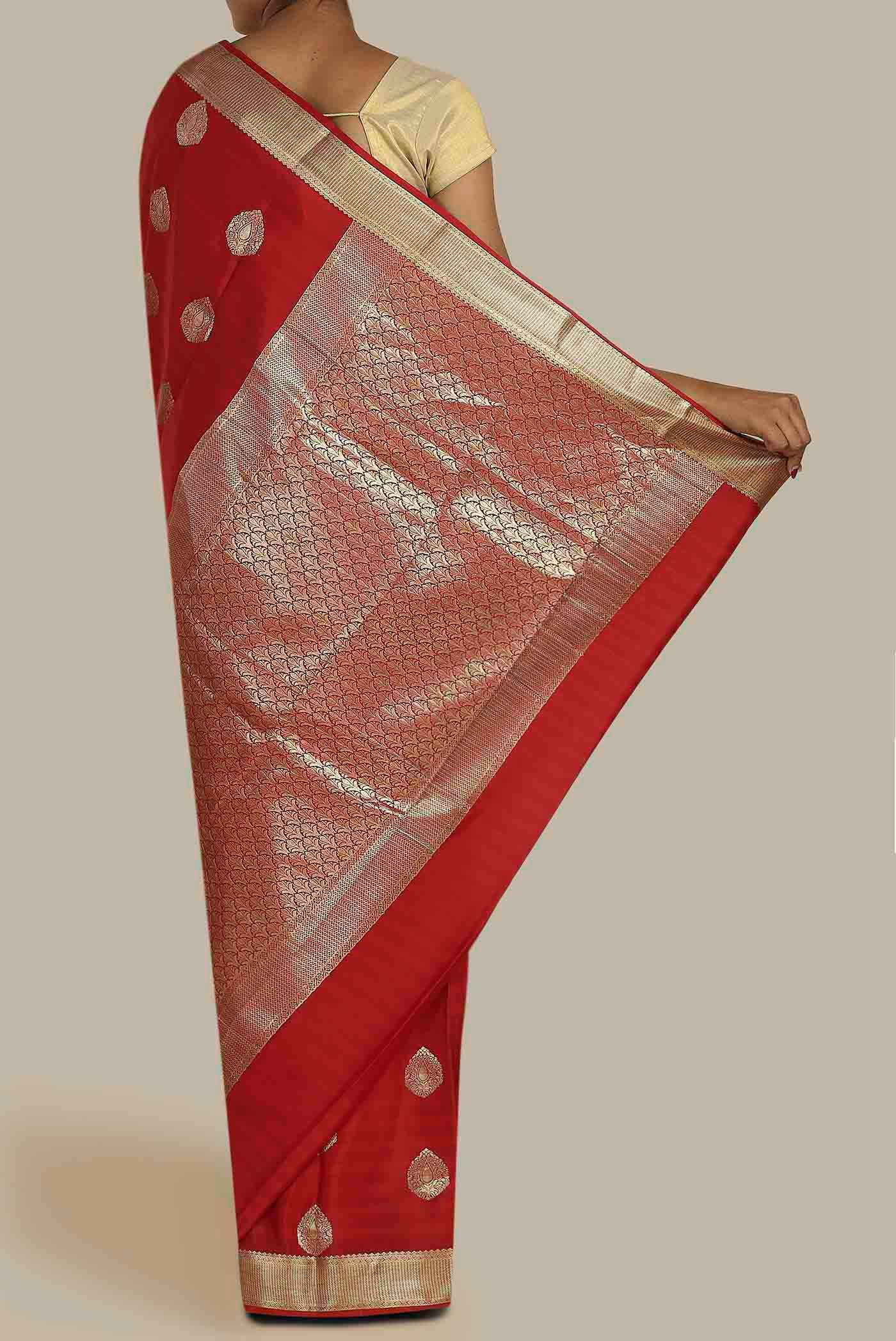 Red Mysore Crepe Saree