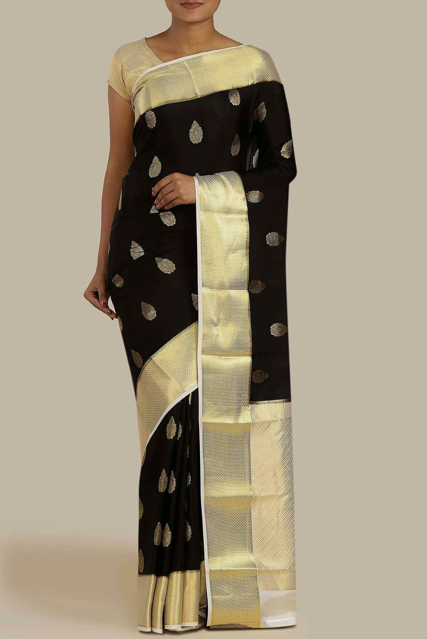 Black Mysore Crepe Saree
