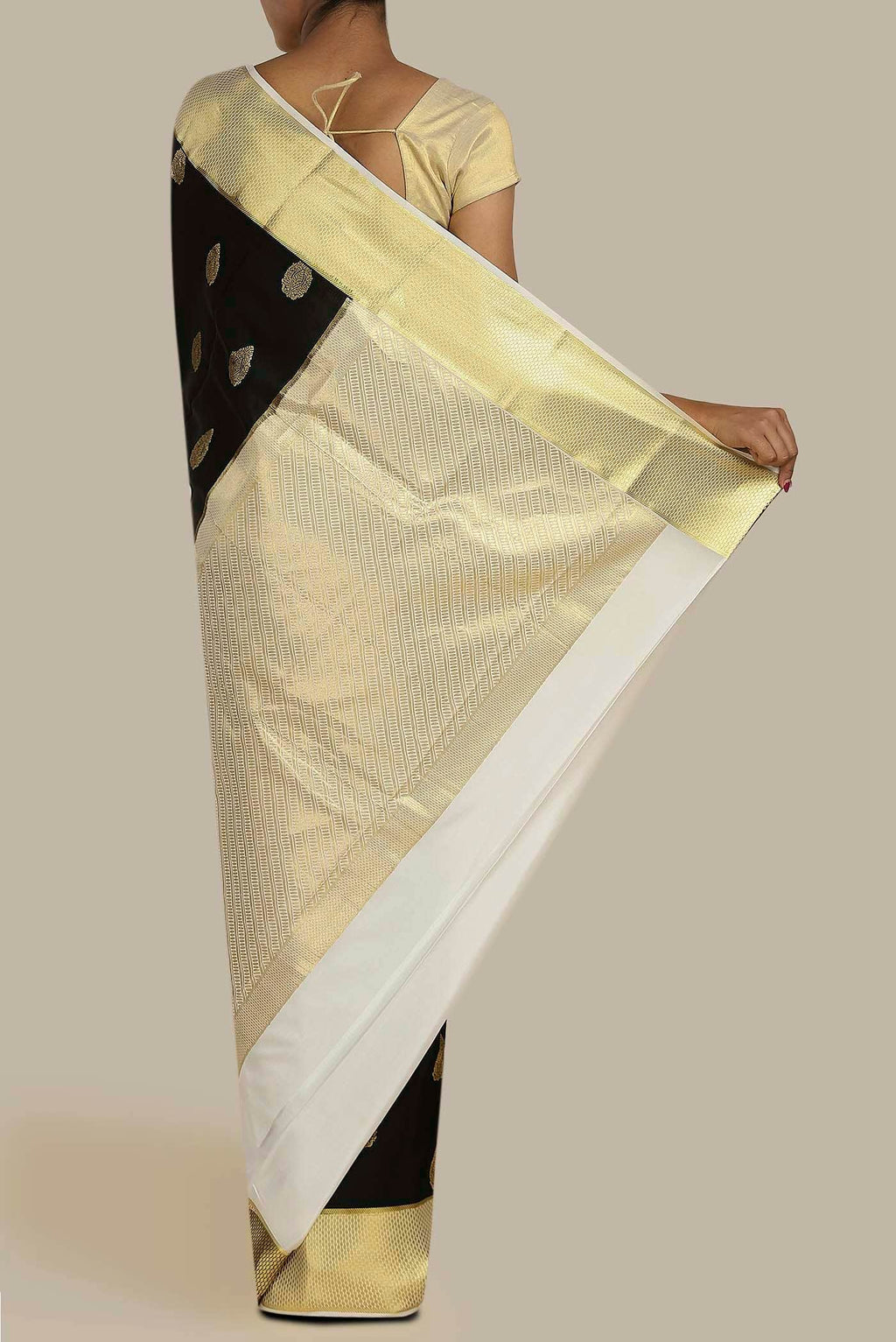 Black Mysore Crepe Saree