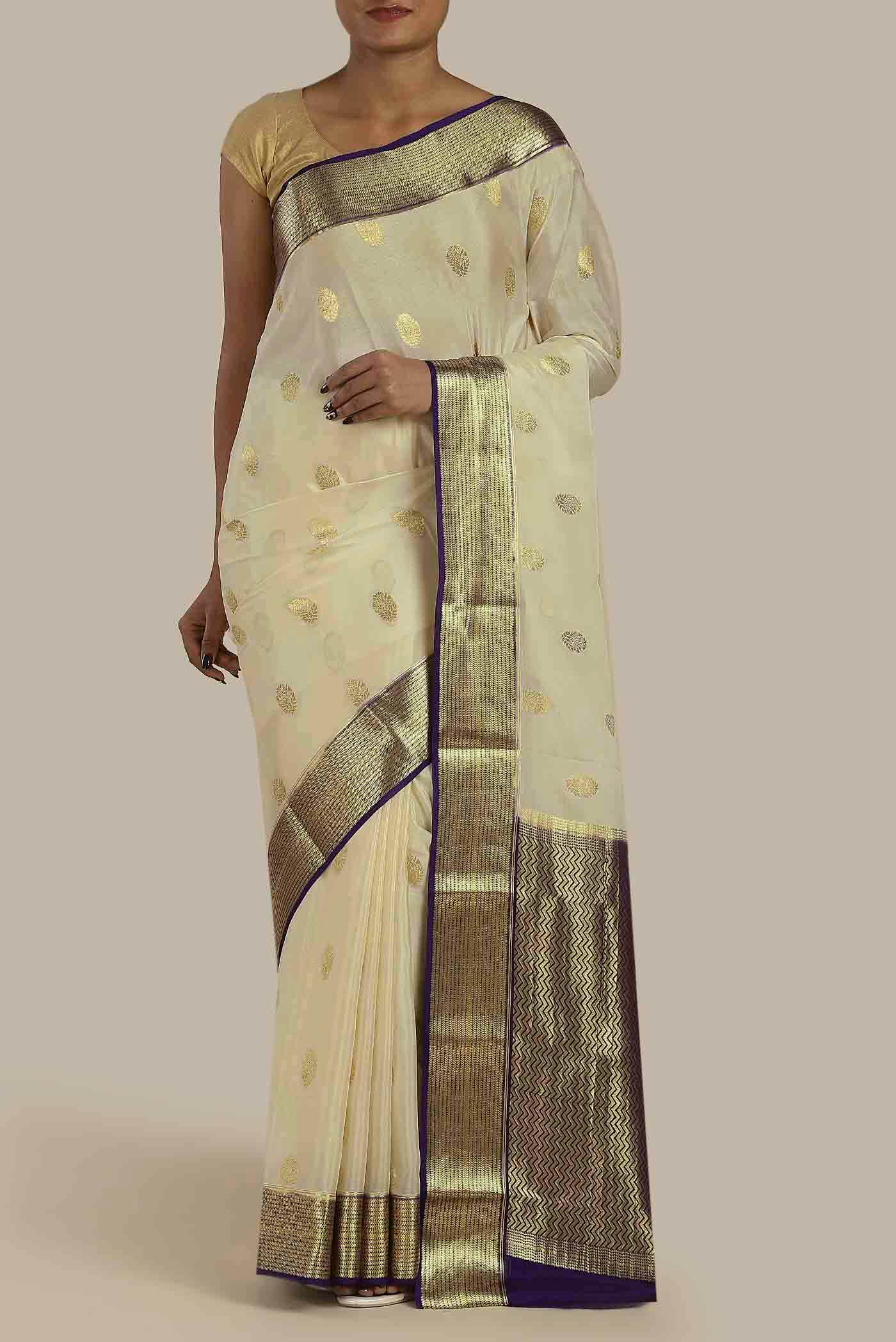 Cream Mysore Crepe Saree