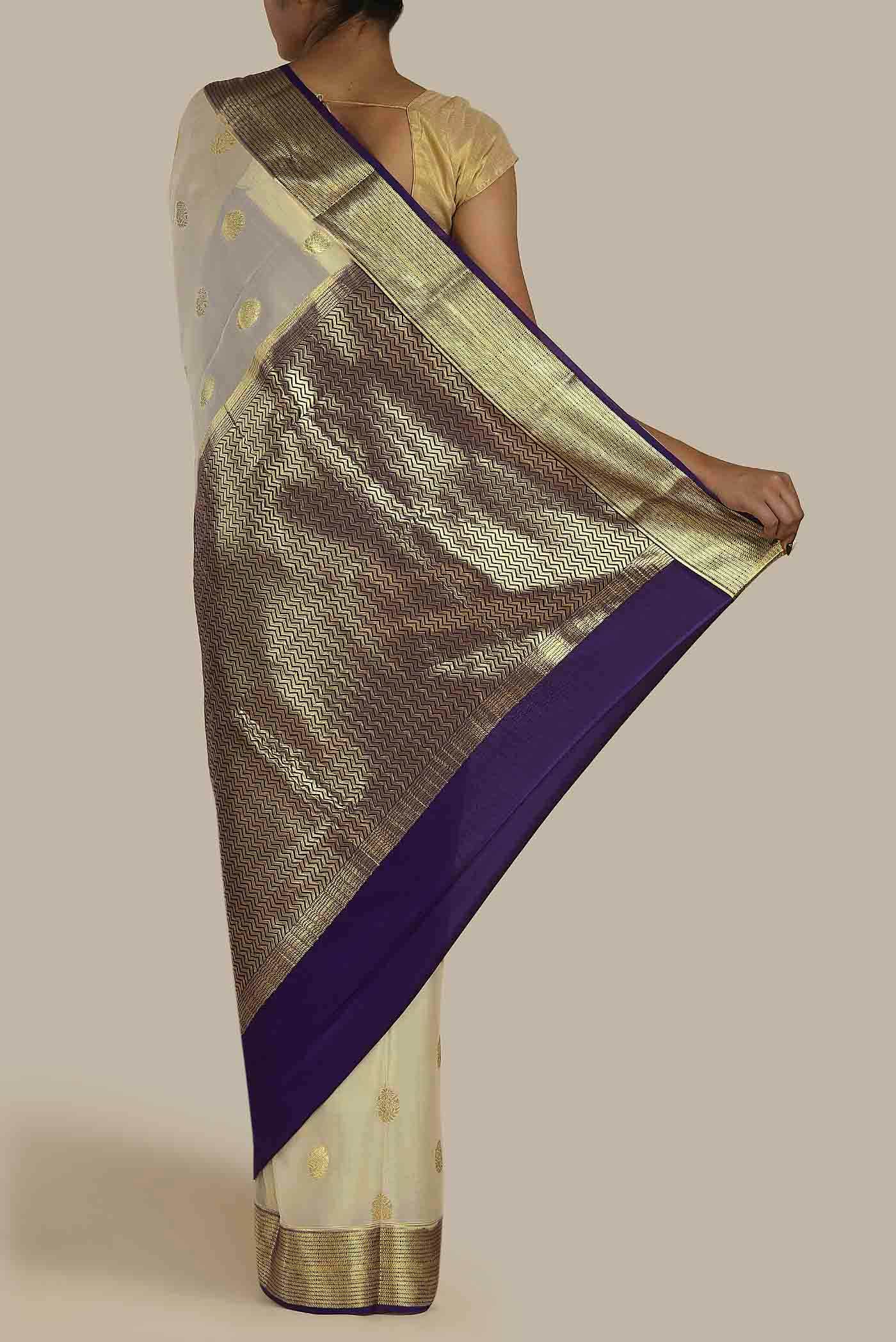 Cream Mysore Crepe Saree
