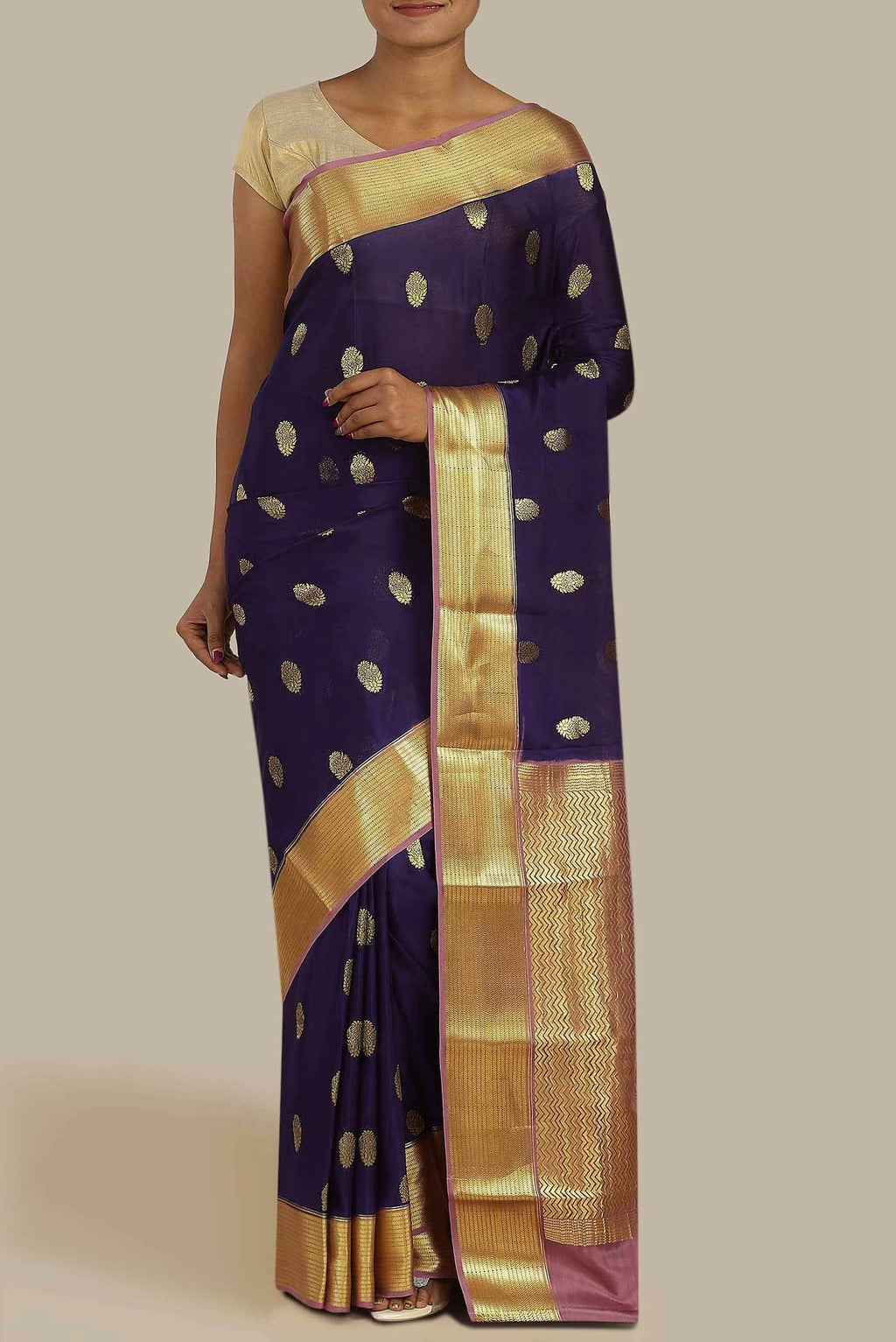 Navy Blue Mysore Crepe Saree