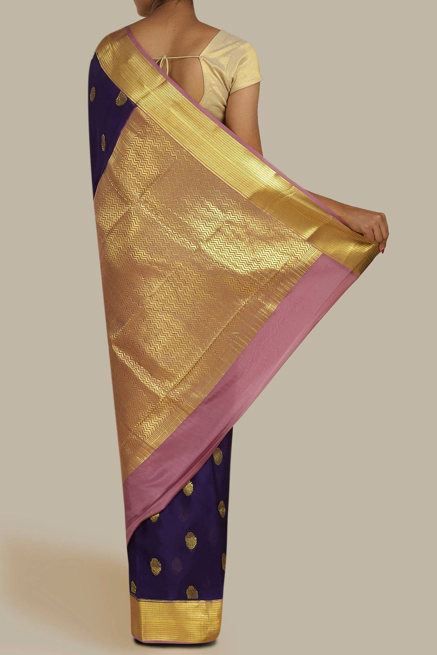 Navy Blue Mysore Crepe Saree