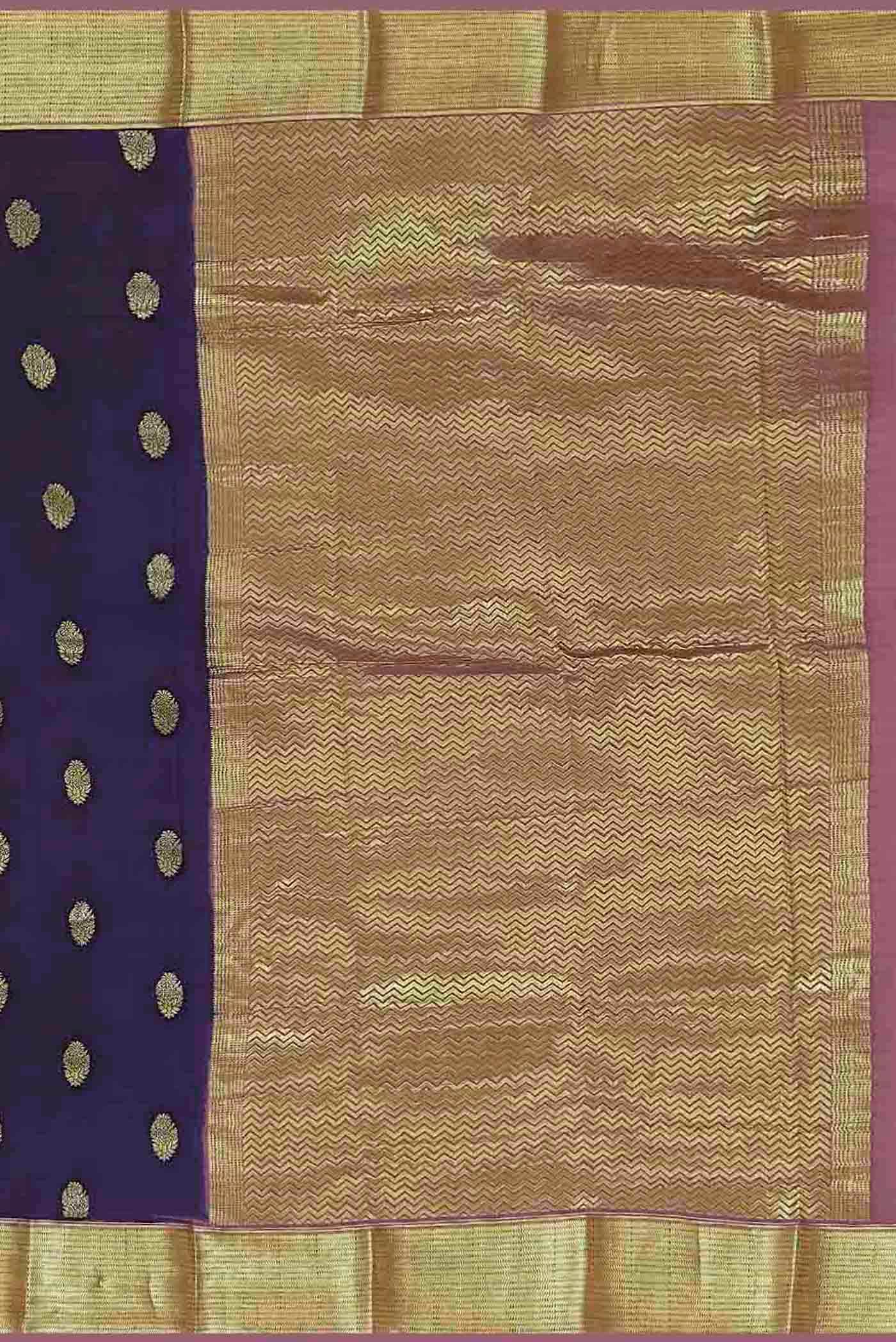 Navy Blue Mysore Crepe Saree