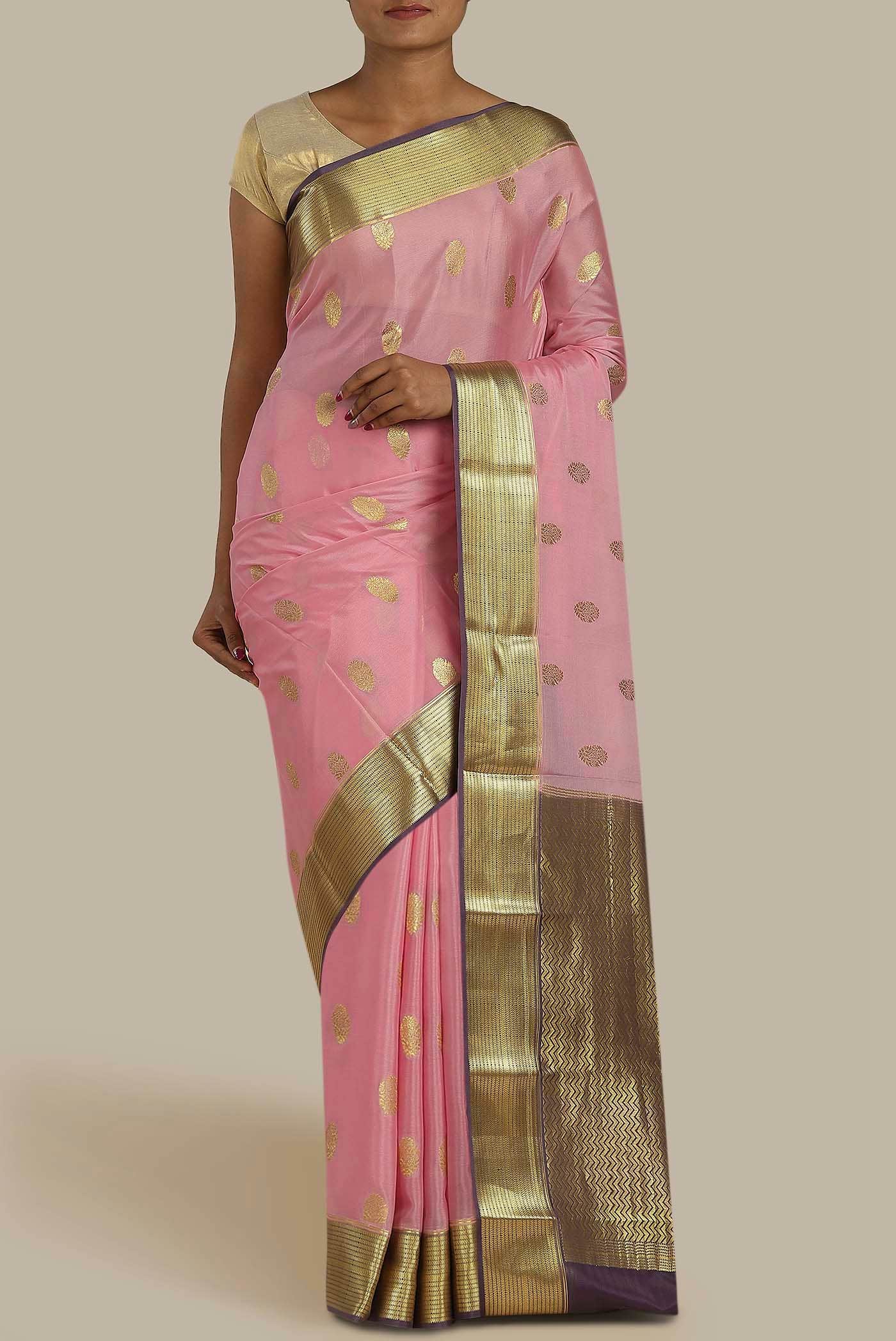 Pink Mysore Crepe Saree