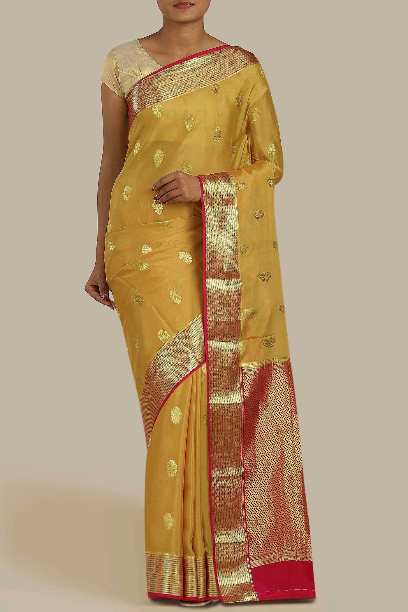 Mustard Mysore Crepe Saree
